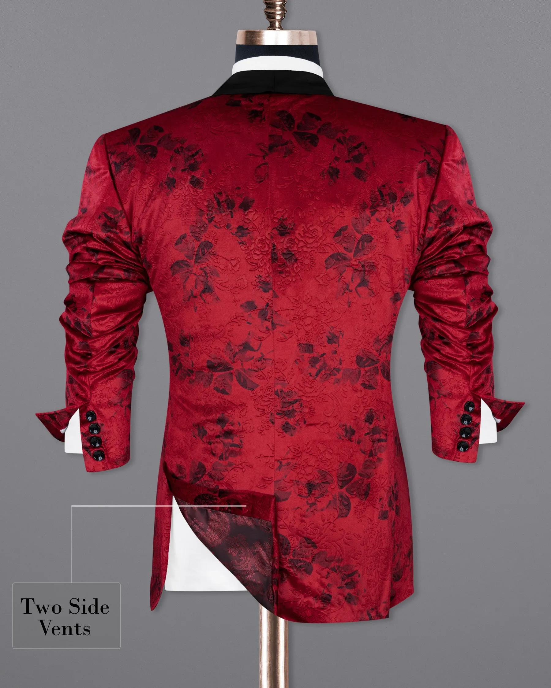 Cardinal Red Floral Textured Designer Tuxedo Suit