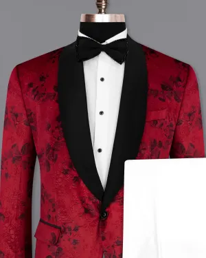 Cardinal Red Floral Textured Designer Tuxedo Suit