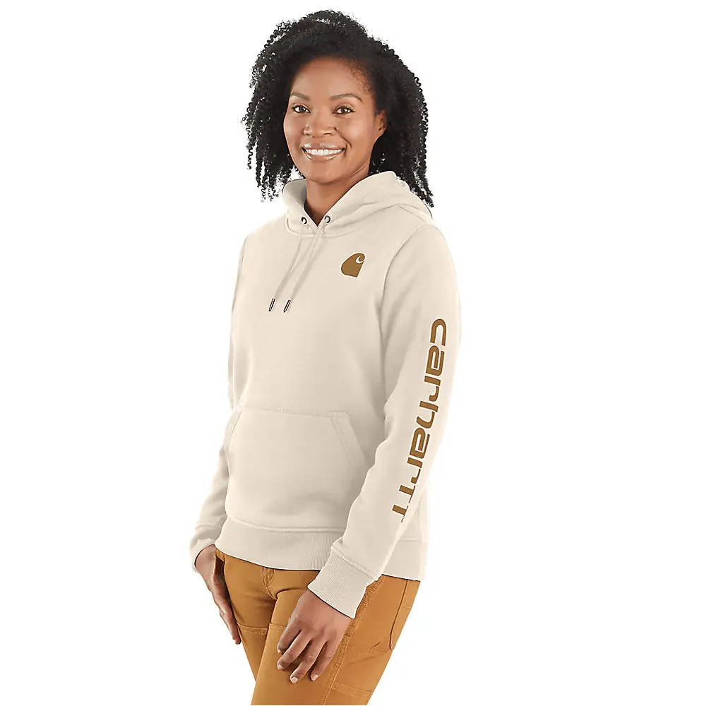 Carhartt Women's Relaxed Fit Midweight Logo Sleeve Graphic Sweatshirt - Malt/Carhartt Brown