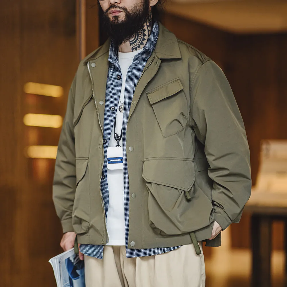 Casual Lapel Jacket Windbreaker Large Pockets Coats