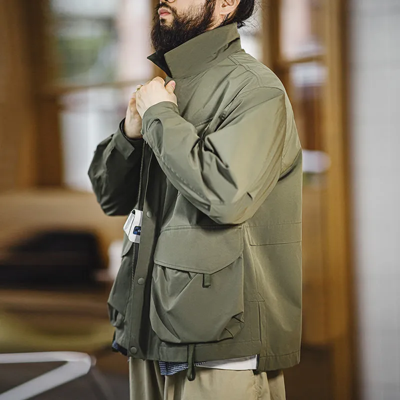 Casual Lapel Jacket Windbreaker Large Pockets Coats
