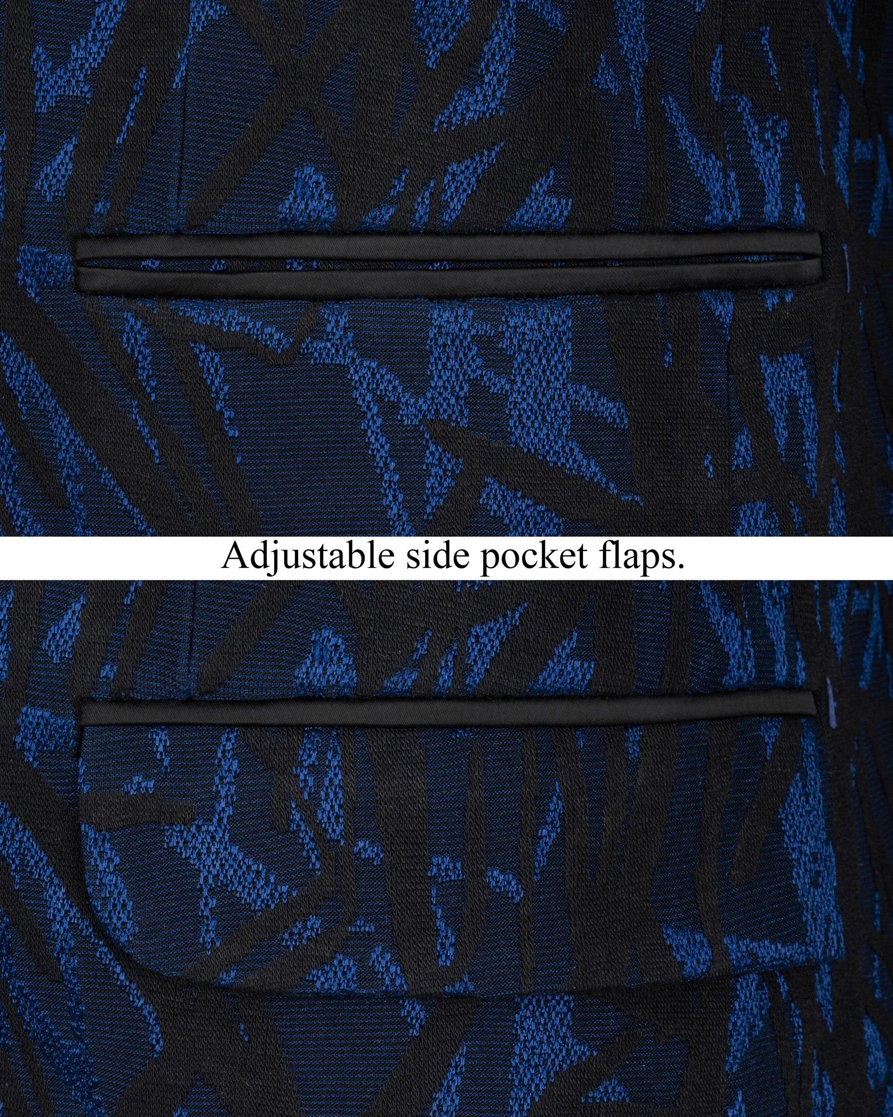 Catalina Blue with Velvet Black abstract Jacquard Textured Tuxedo Blazer