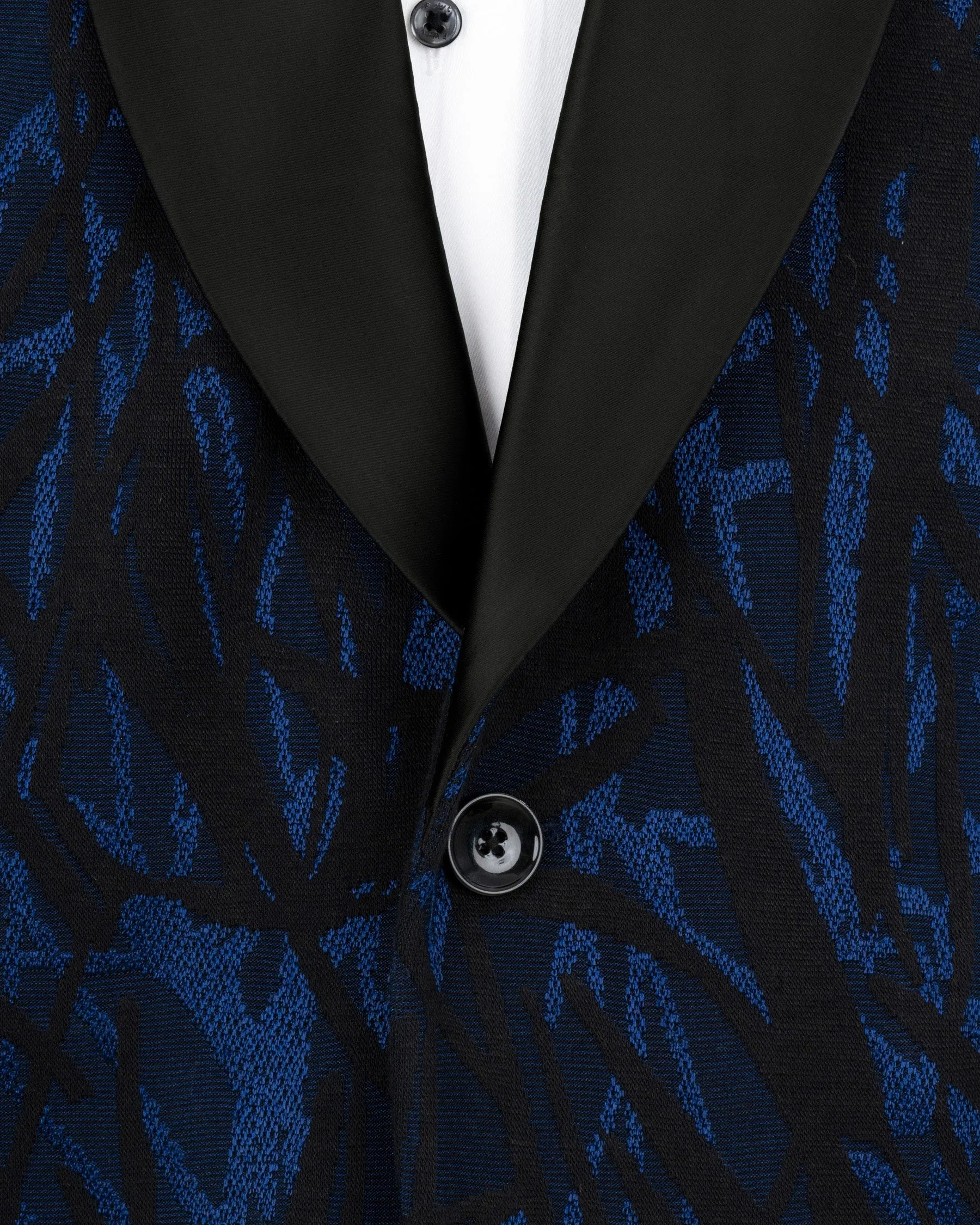 Catalina Blue with Velvet Black abstract Jacquard Textured Tuxedo Blazer