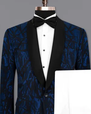 Catalina Blue with Velvet Black abstract Jacquard Textured Tuxedo Suit