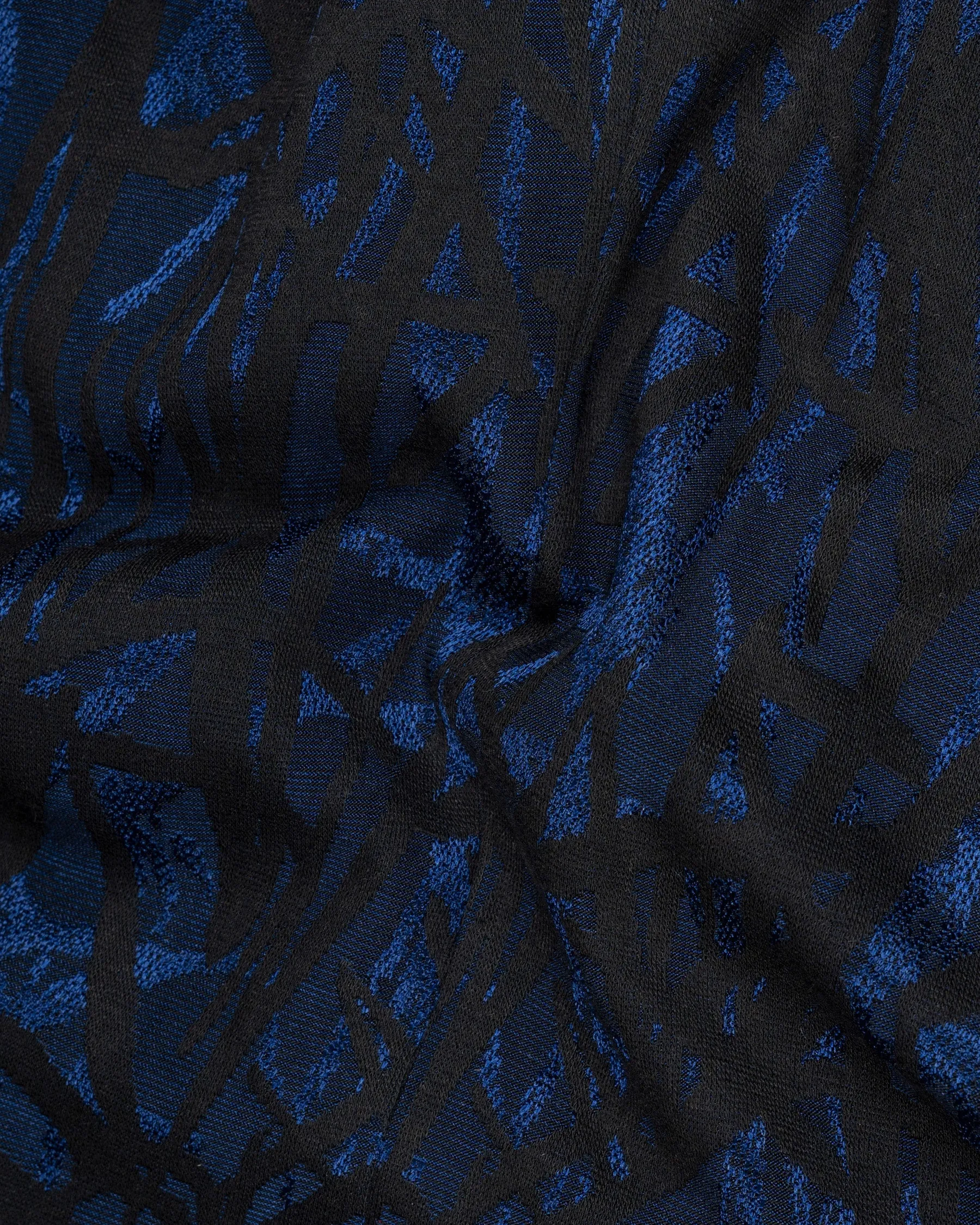 Catalina Blue with Velvet Black abstract Jacquard Textured Tuxedo Suit