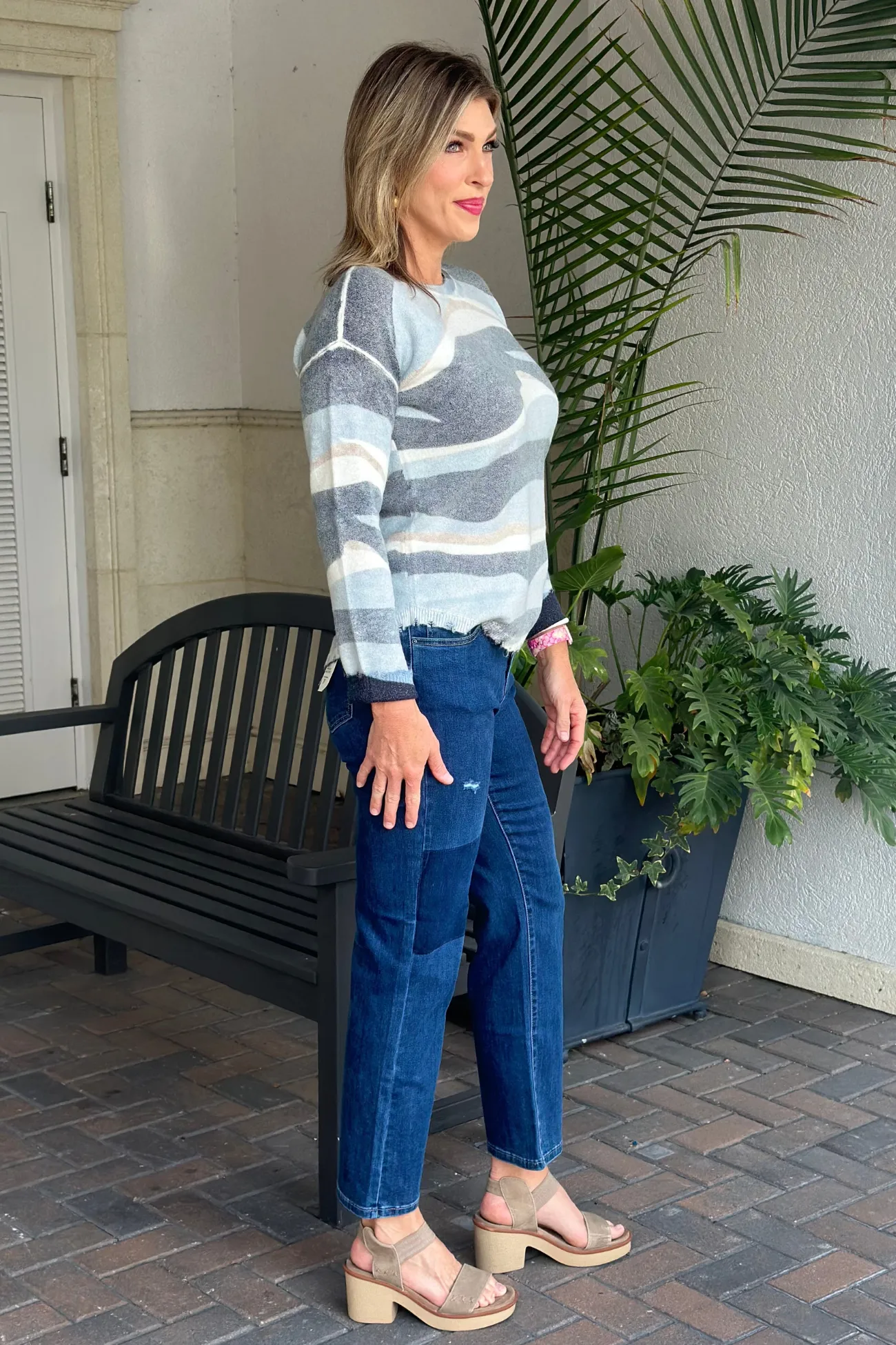 Charlie B Indigo Straight Leg Patch Pant