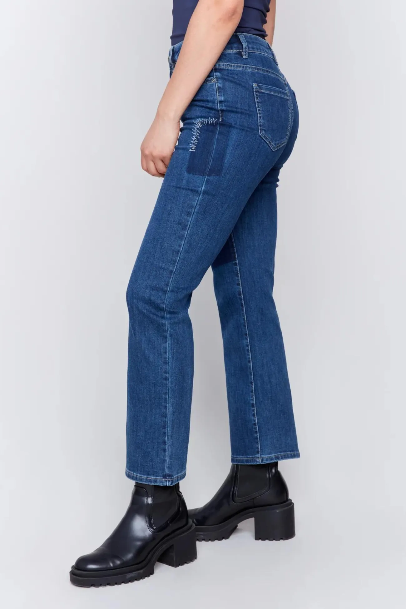 Charlie B Indigo Straight Leg Patch Pant