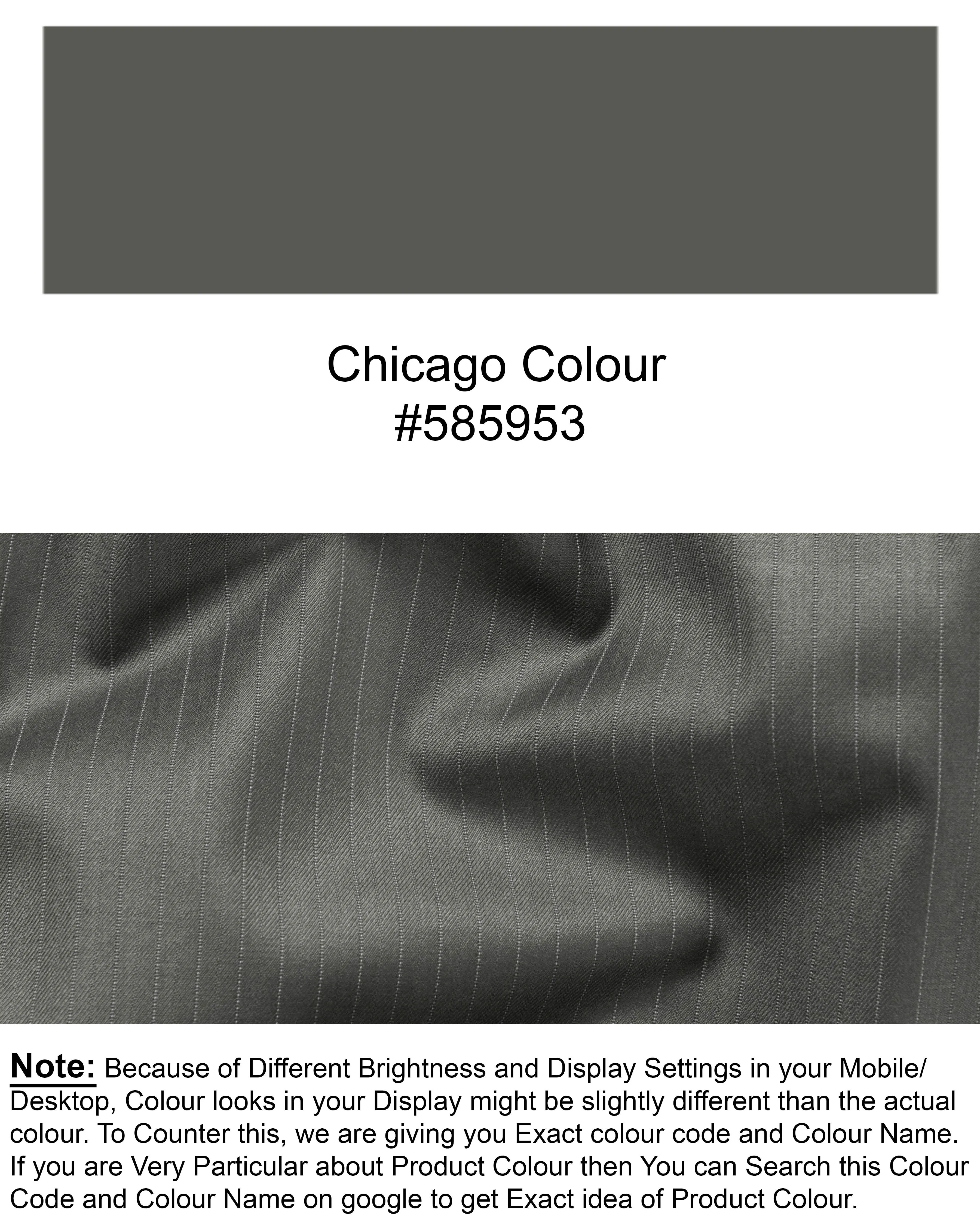 Chicago Gray Subtle Striped Cross Buttoned Bandhgala/Mandarin Blazer