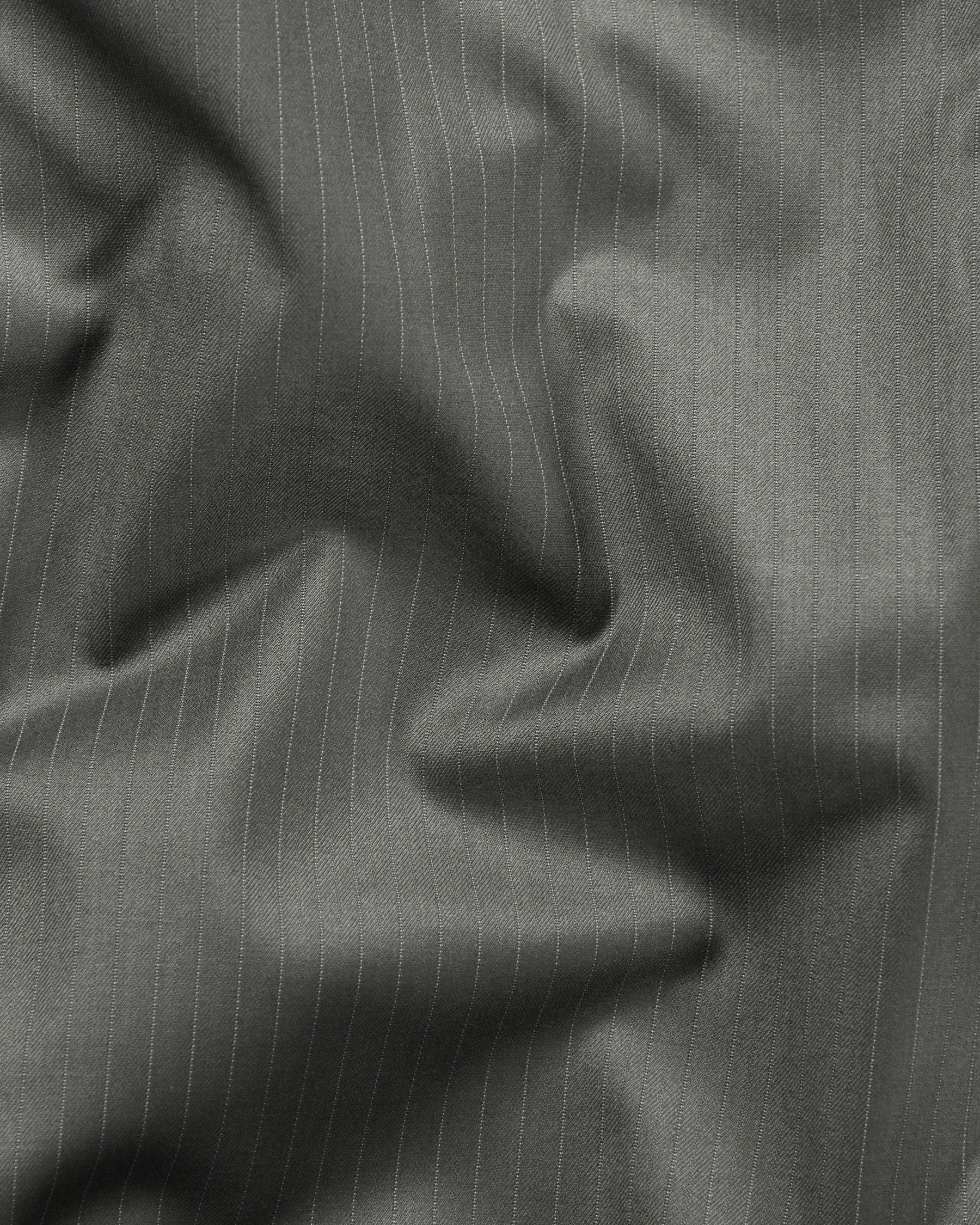 Chicago Gray Subtle Striped Cross Buttoned Bandhgala/Mandarin Blazer