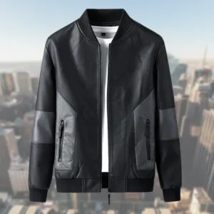 Contemporary Men's Zippered Bomber Jacket with Ribbed Accents