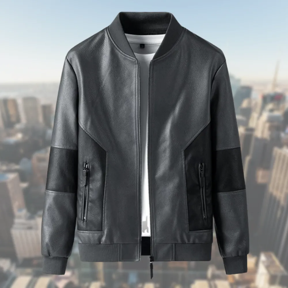Contemporary Men's Zippered Bomber Jacket with Ribbed Accents