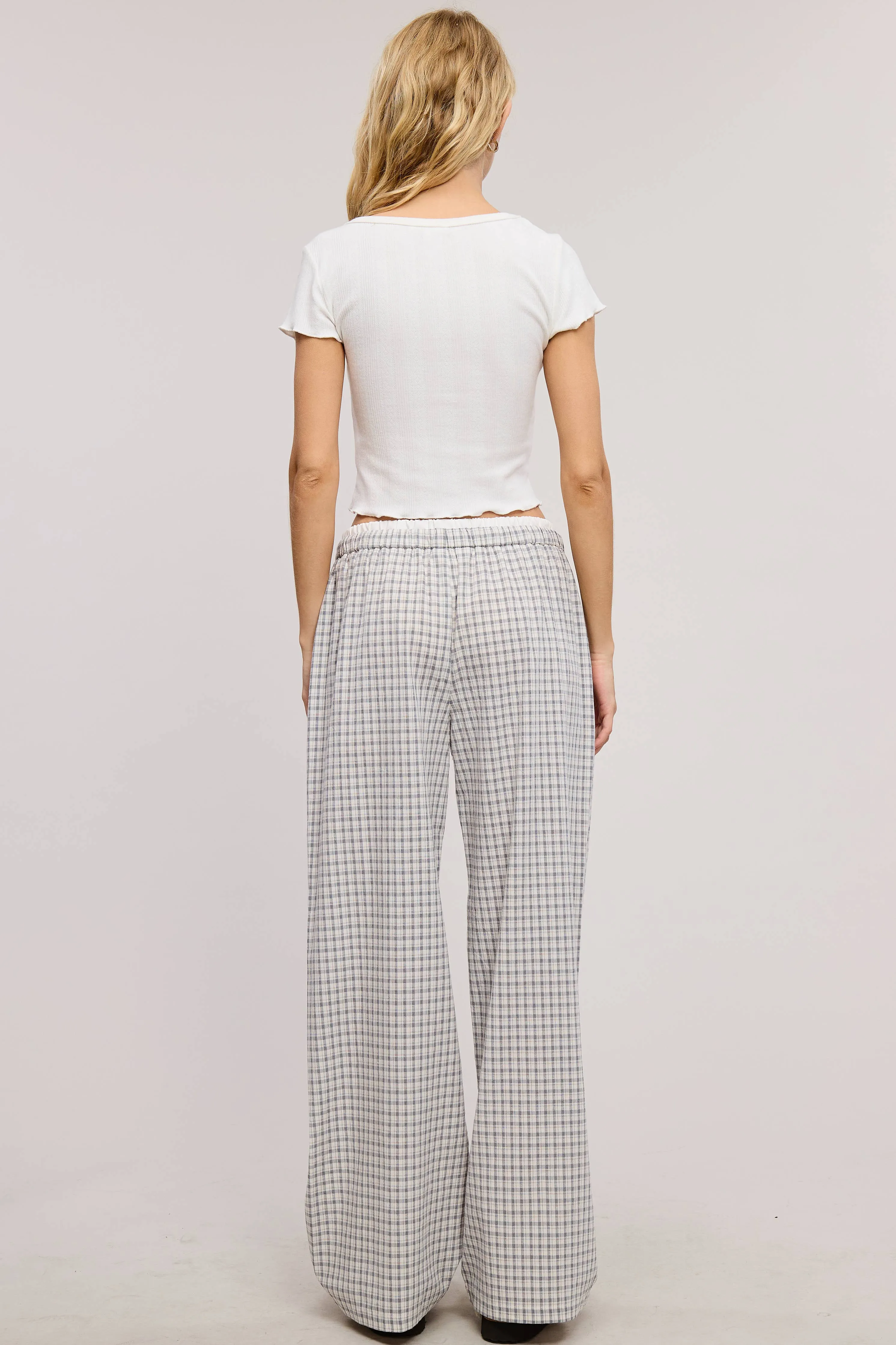 CONTRAST WAISTBAND GINGHAM PRINT BOXER LOUNGE PANTS
