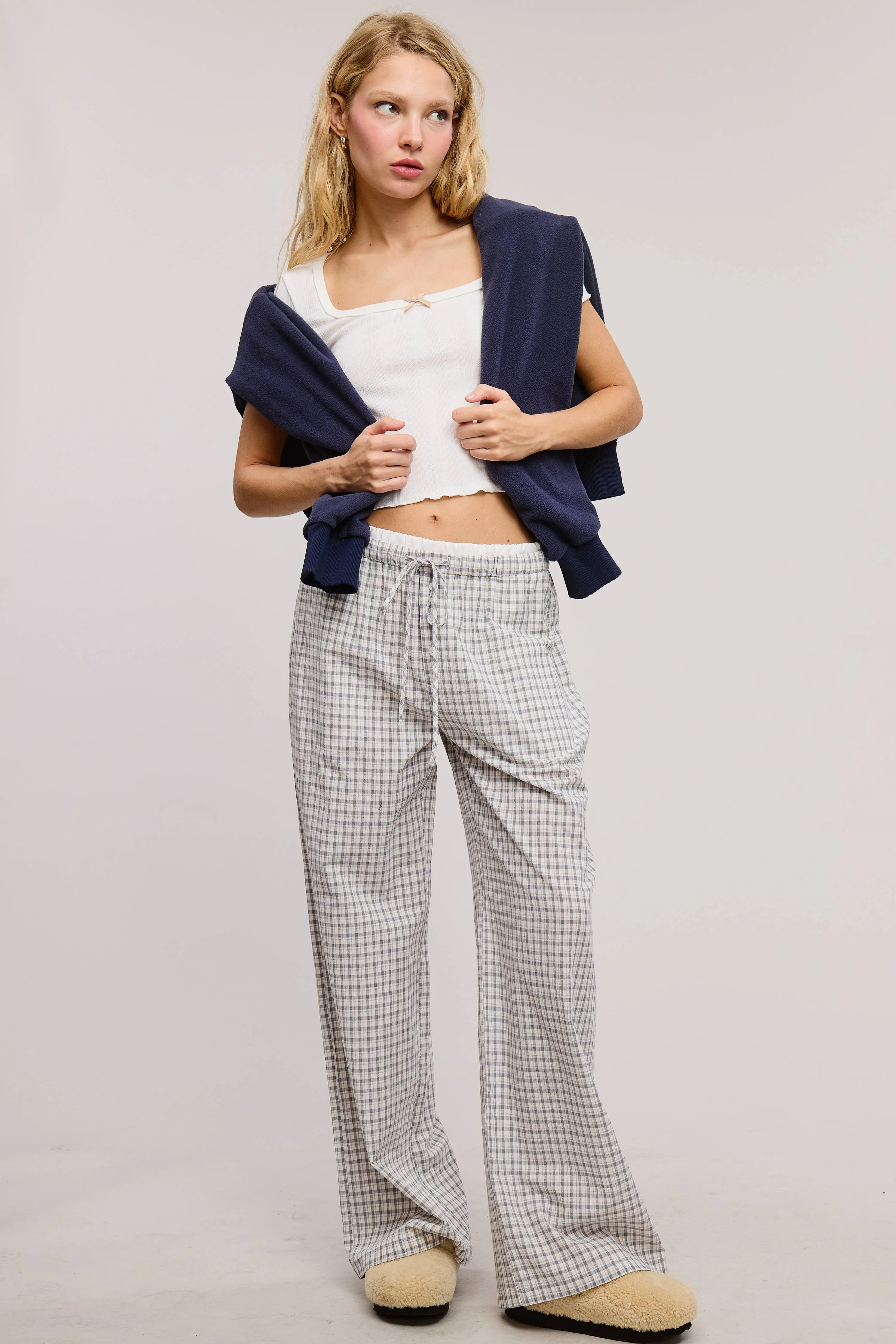 CONTRAST WAISTBAND GINGHAM PRINT BOXER LOUNGE PANTS