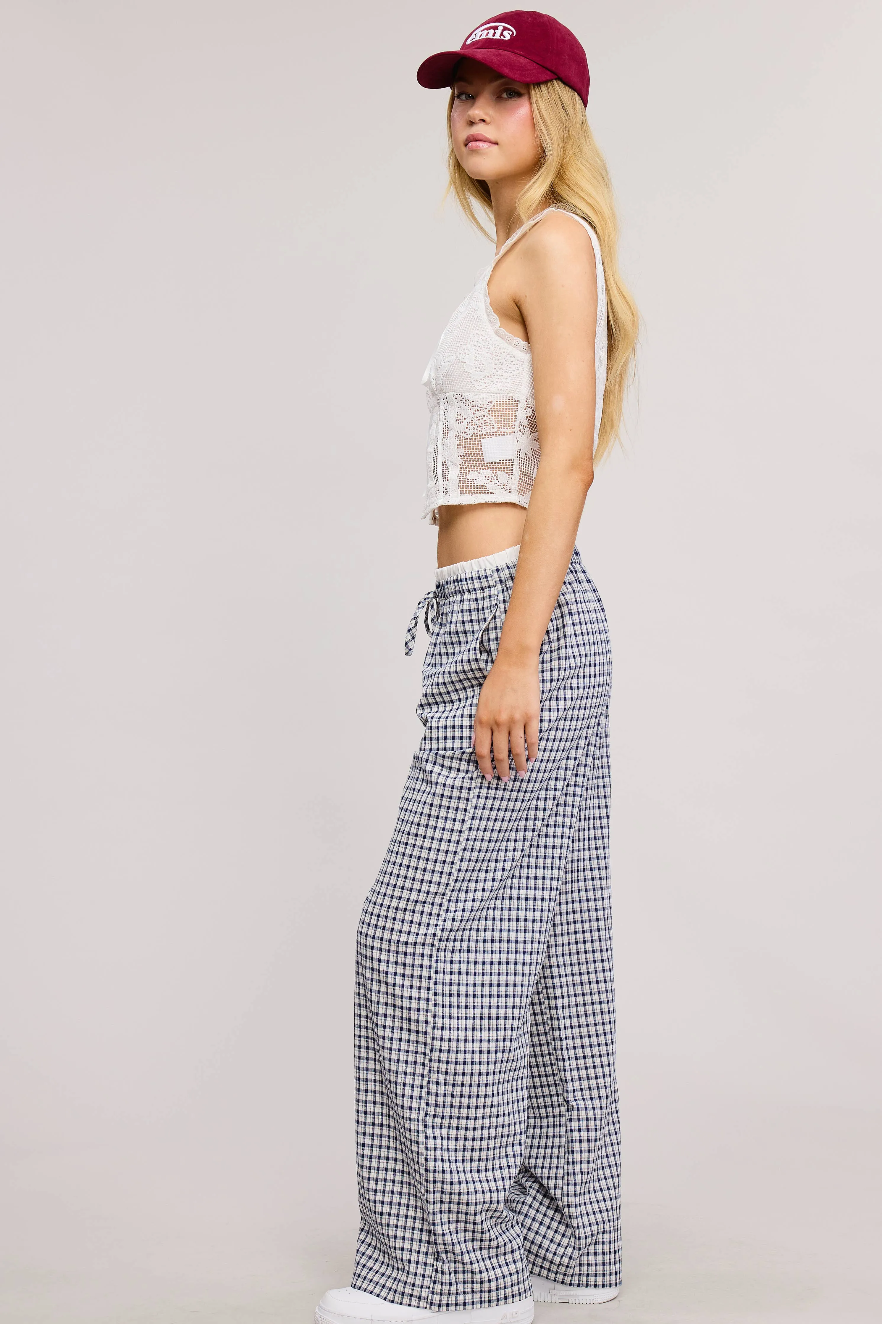 CONTRAST WAISTBAND GINGHAM PRINT BOXER LOUNGE PANTS