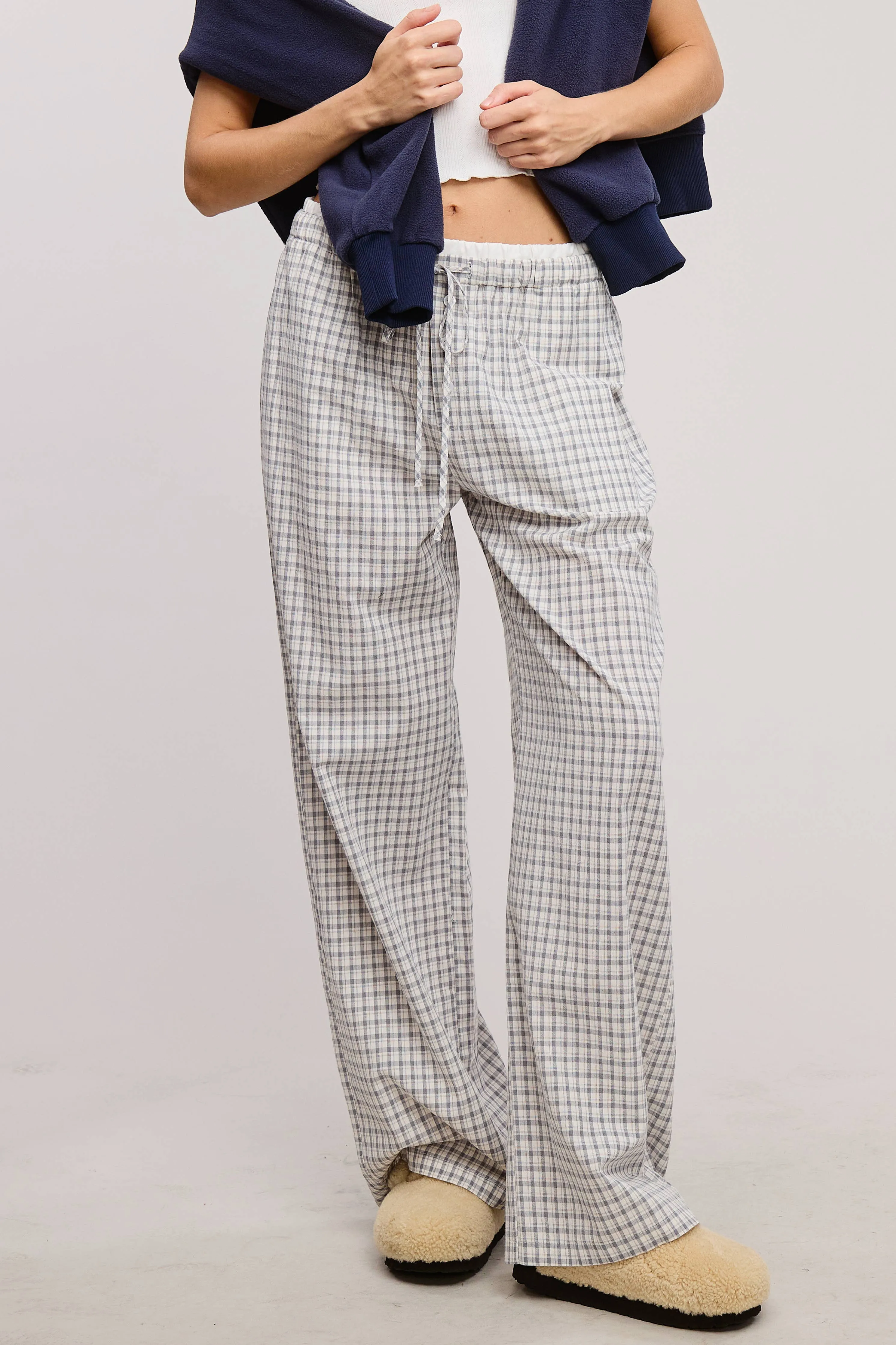 CONTRAST WAISTBAND GINGHAM PRINT BOXER LOUNGE PANTS