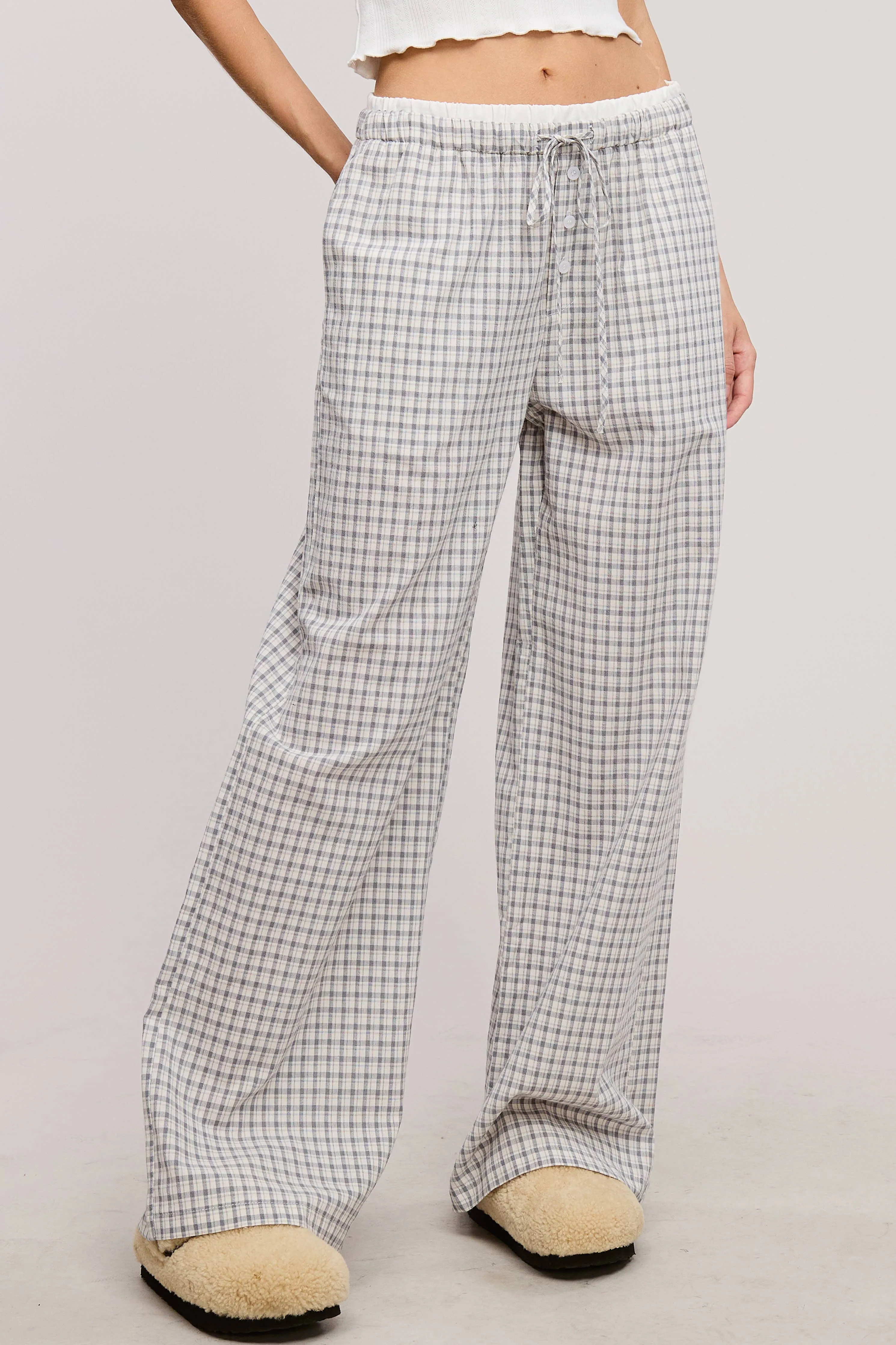 CONTRAST WAISTBAND GINGHAM PRINT BOXER LOUNGE PANTS
