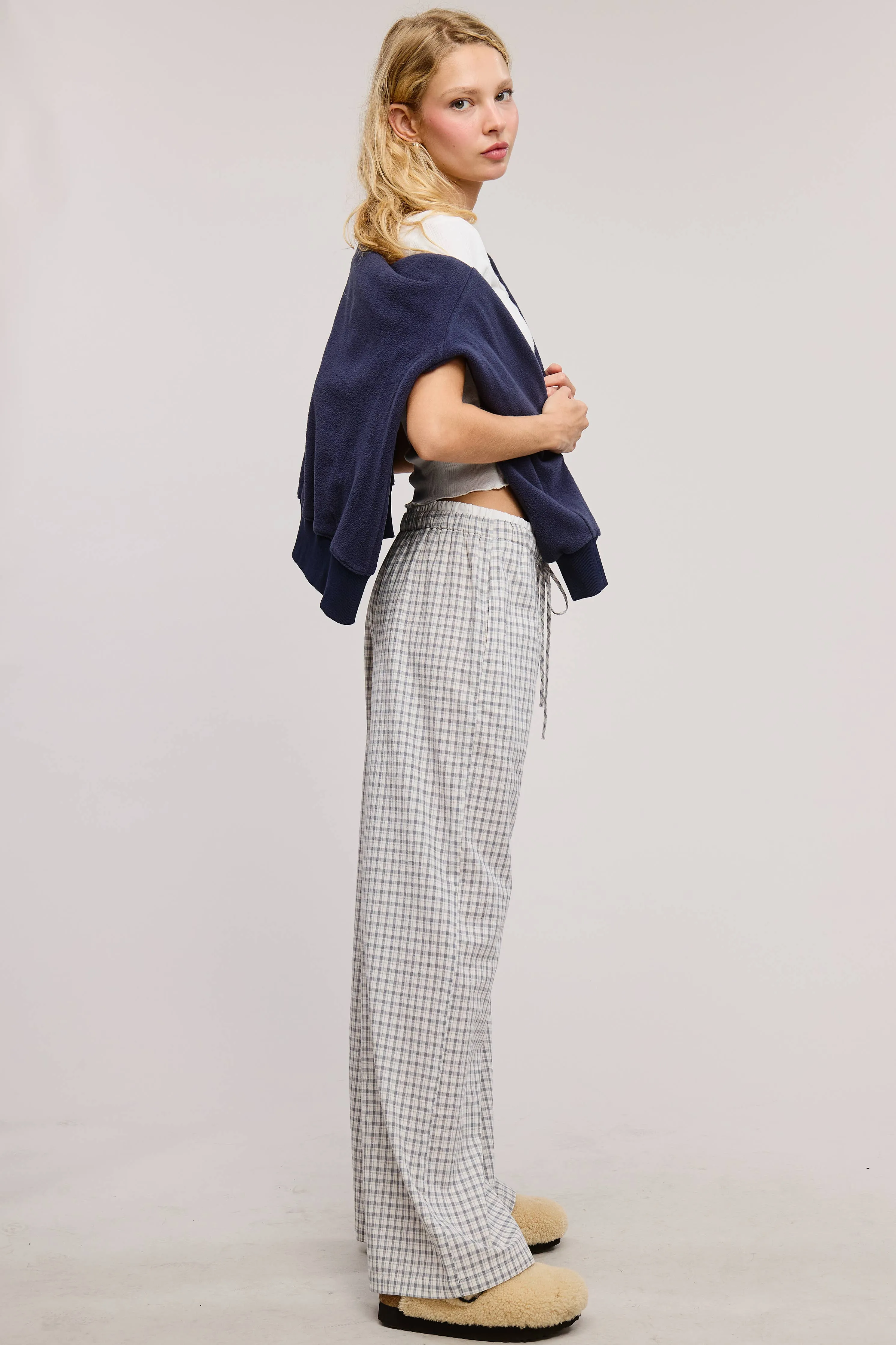 CONTRAST WAISTBAND GINGHAM PRINT BOXER LOUNGE PANTS