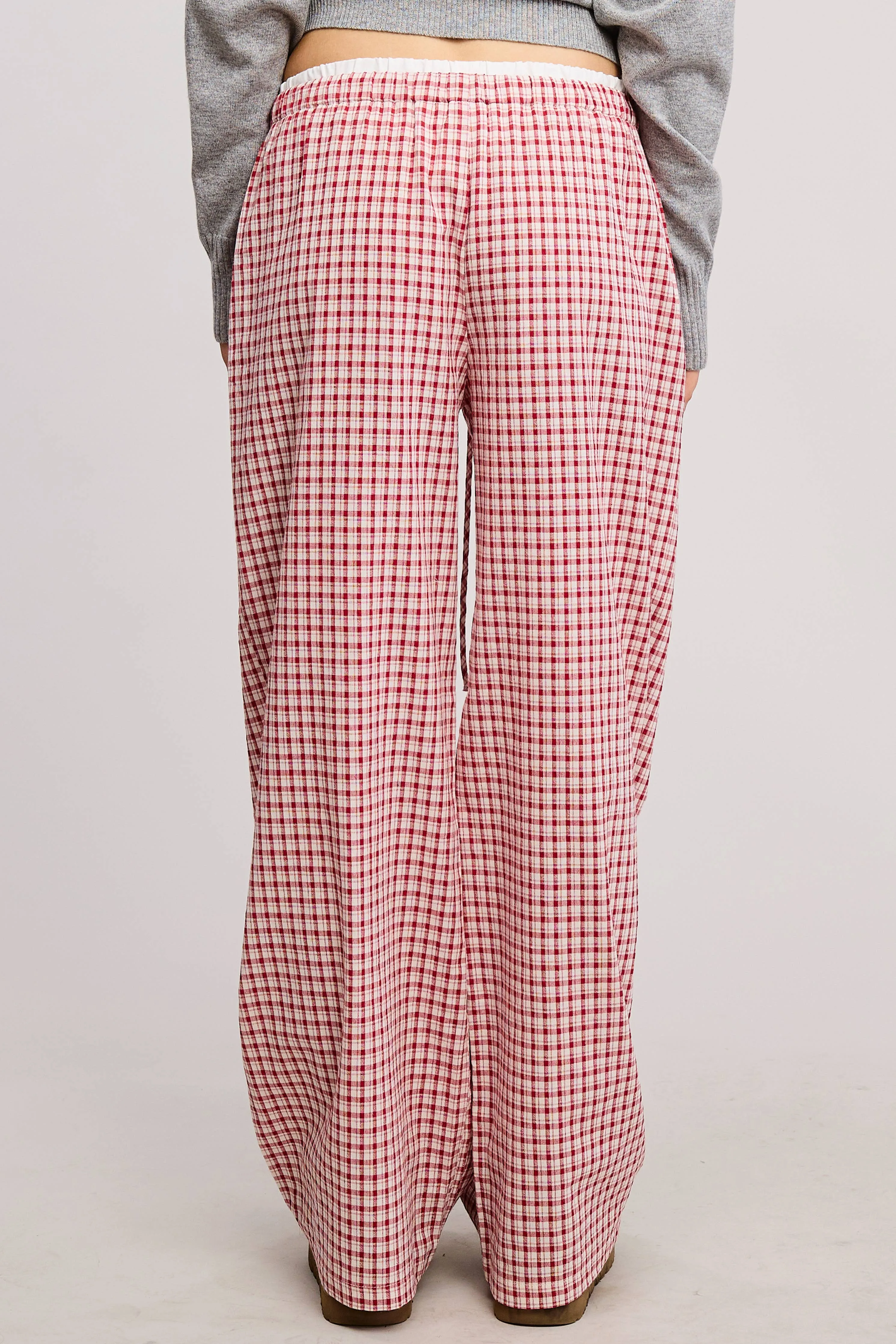 CONTRAST WAISTBAND GINGHAM PRINT BOXER LOUNGE PANTS