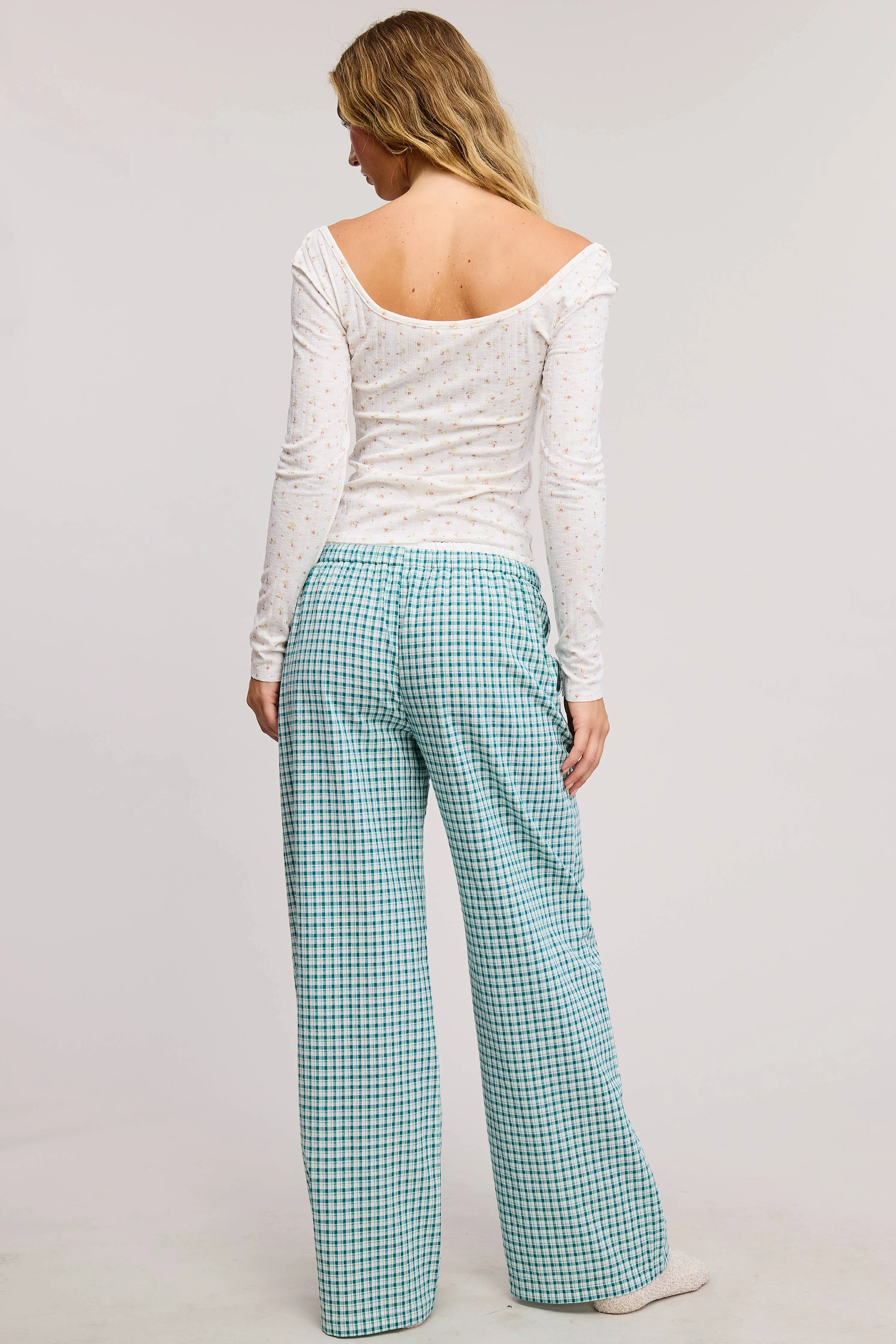CONTRAST WAISTBAND GINGHAM PRINT BOXER LOUNGE PANTS