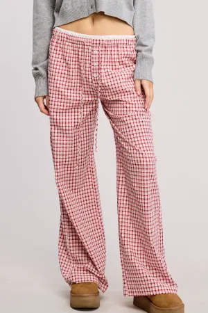 CONTRAST WAISTBAND GINGHAM PRINT BOXER LOUNGE PANTS