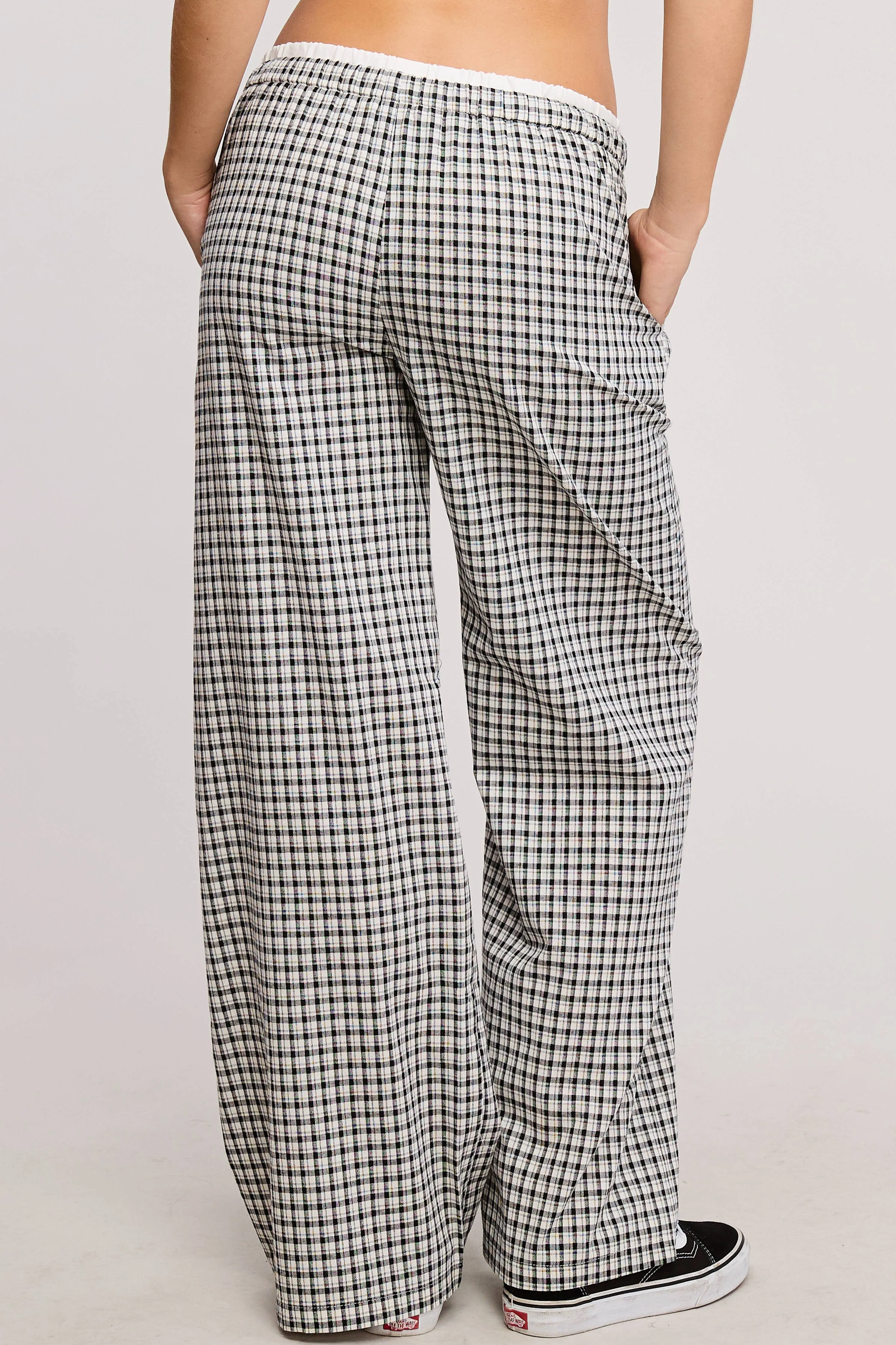 CONTRAST WAISTBAND GINGHAM PRINT BOXER LOUNGE PANTS
