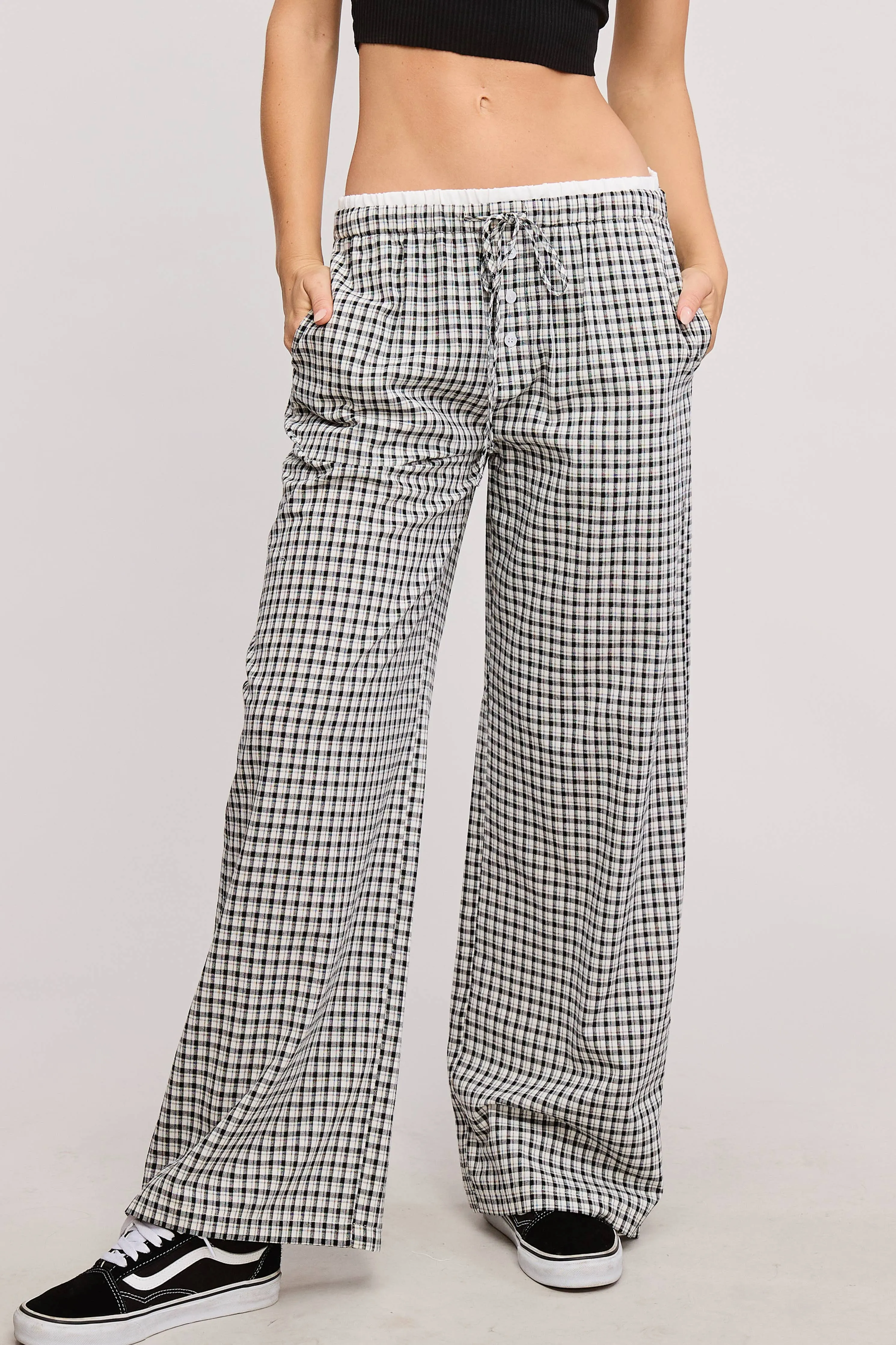 CONTRAST WAISTBAND GINGHAM PRINT BOXER LOUNGE PANTS