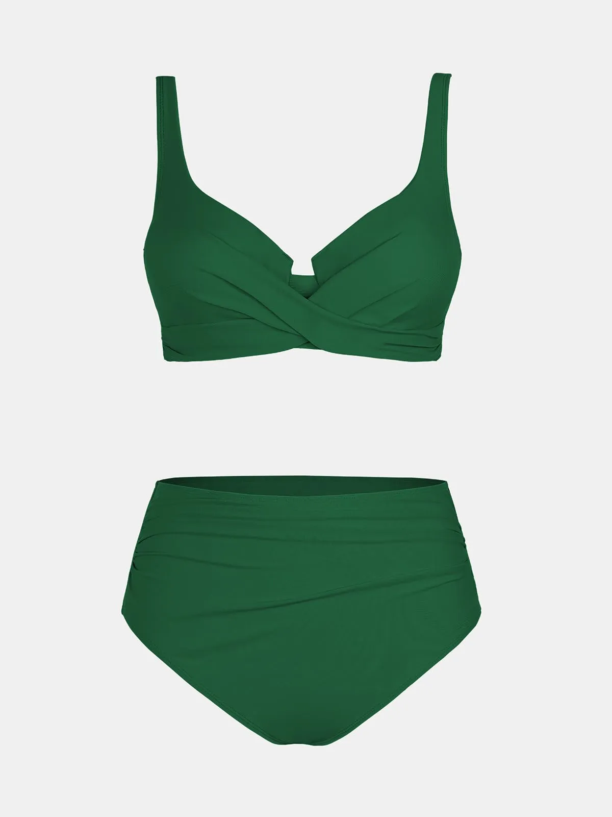 CUPSHE Women's Bikini Sets High Waisted Swimsuit Underwire Adjustable Straps Ruched Full Coverage Bottom,M Alpine Green