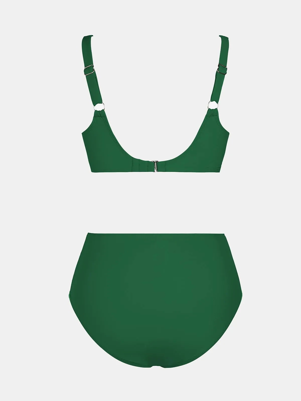 CUPSHE Women's Bikini Sets High Waisted Swimsuit Underwire Adjustable Straps Ruched Full Coverage Bottom,M Alpine Green