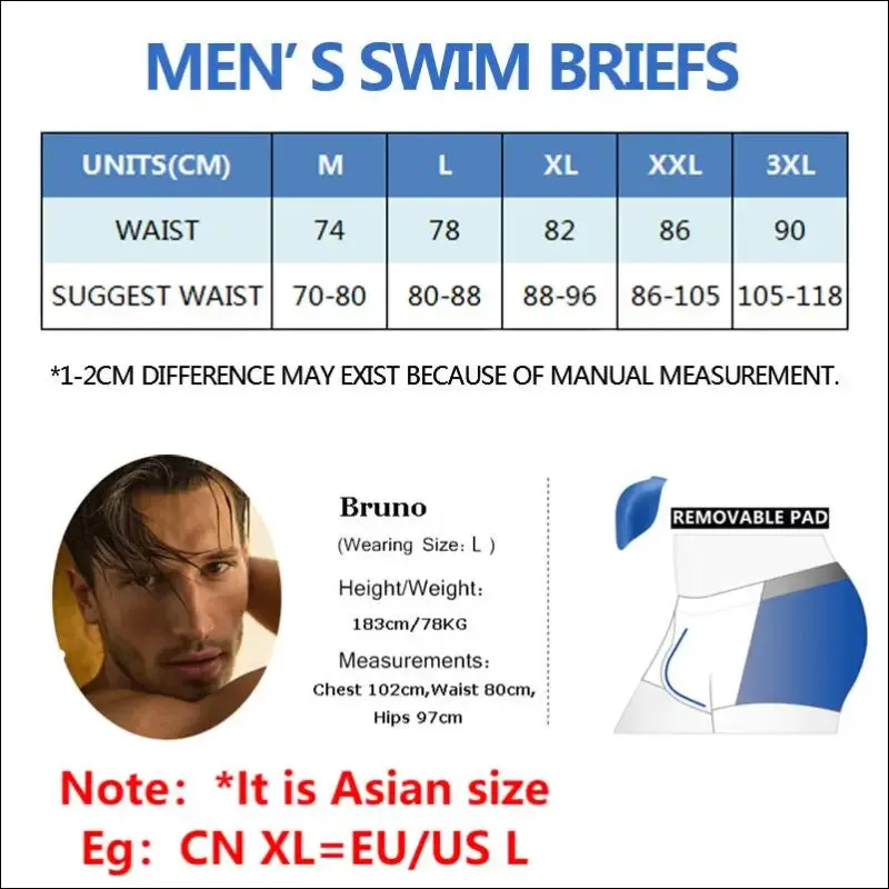 Datifer new mens swim briefs sexy short homme push breathable pad men's swimsuit shorts underpants