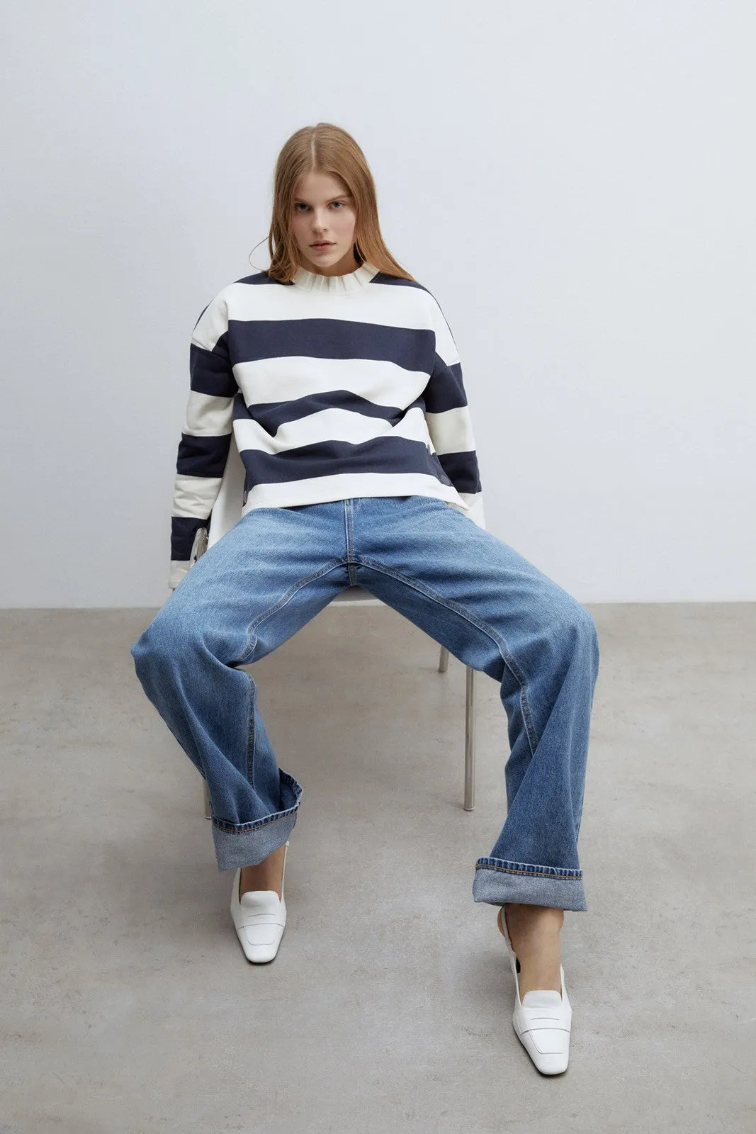 Details ribbed sweatshirt - Navy