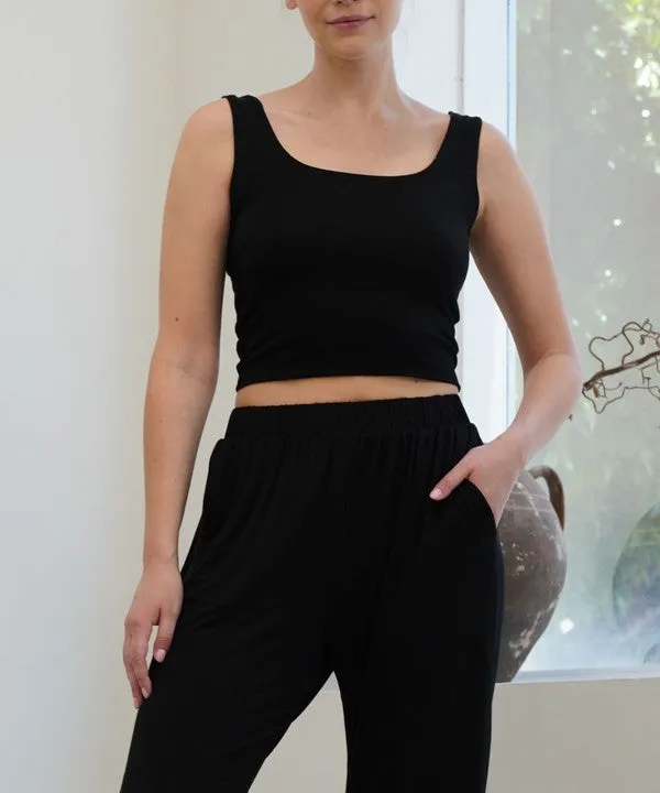 Double-Layered Bamboo U-Neck Crop Top