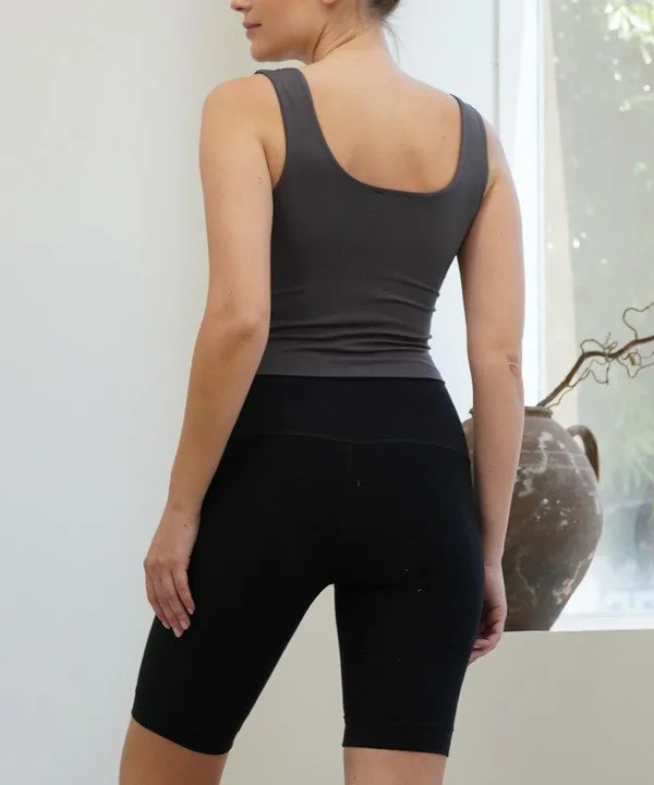 Double-Layered Bamboo U-Neck Crop Top