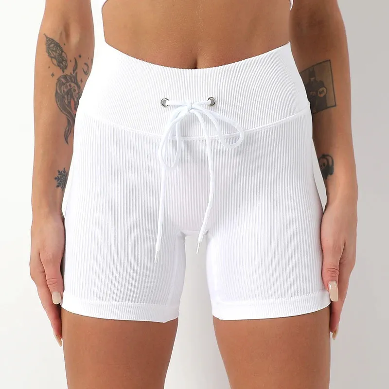 Drawstring Seamless Gym Shorts for Women - High Waist Booty Workout Shorts