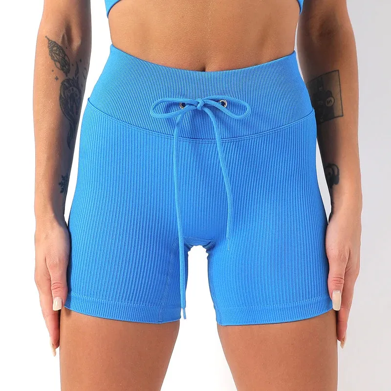 Drawstring Seamless Gym Shorts for Women - High Waist Booty Workout Shorts