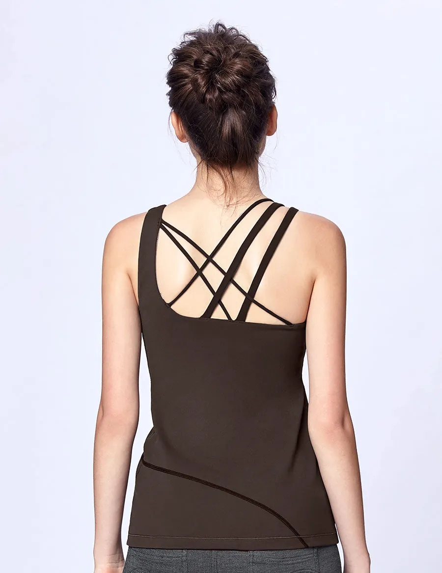 easyoga LA-VEDA Asym Exquis Tank - C1 Dark Brown