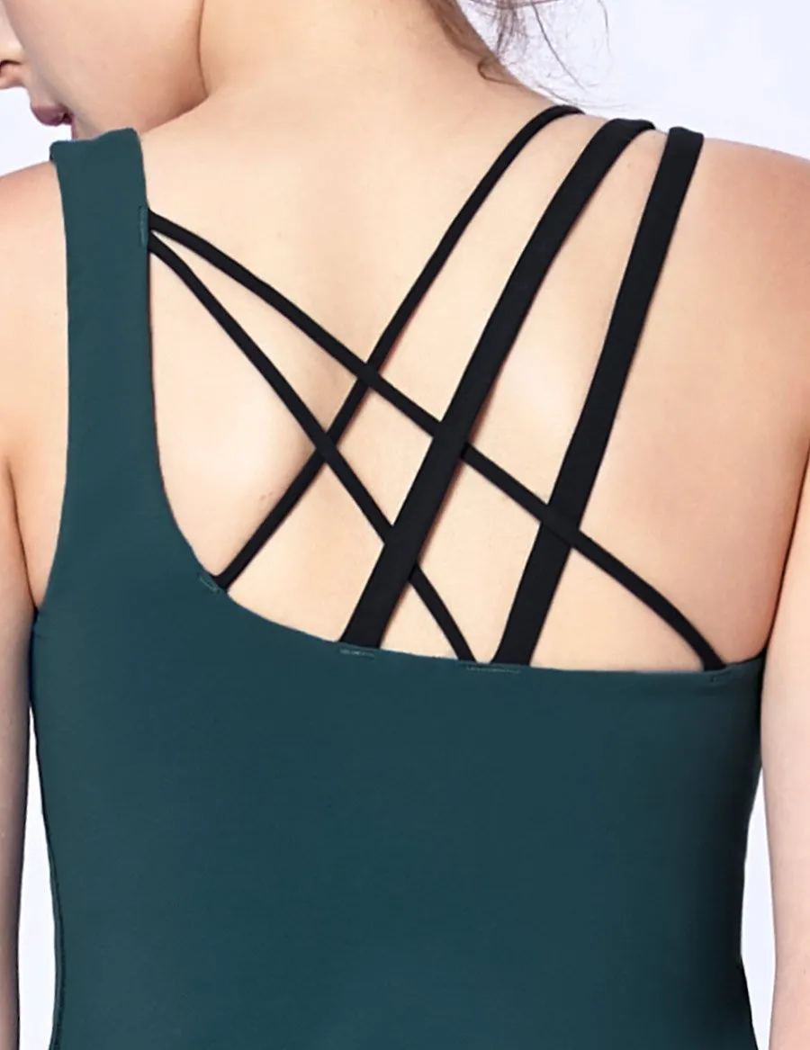 easyoga LA-VEDA Asym Exquis Tank - G3 Dark Green