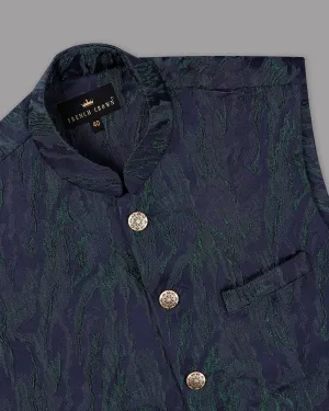 Ebony Clay-Plantation Green Jacquard Nehru jacket