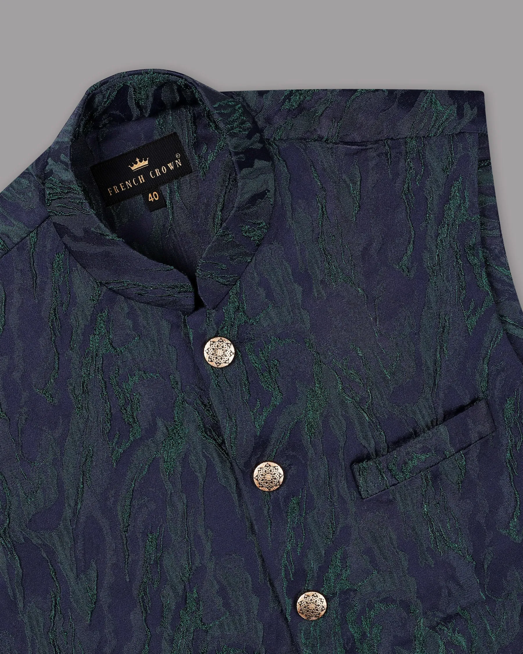 Ebony Clay-Plantation Green Jacquard Nehru jacket