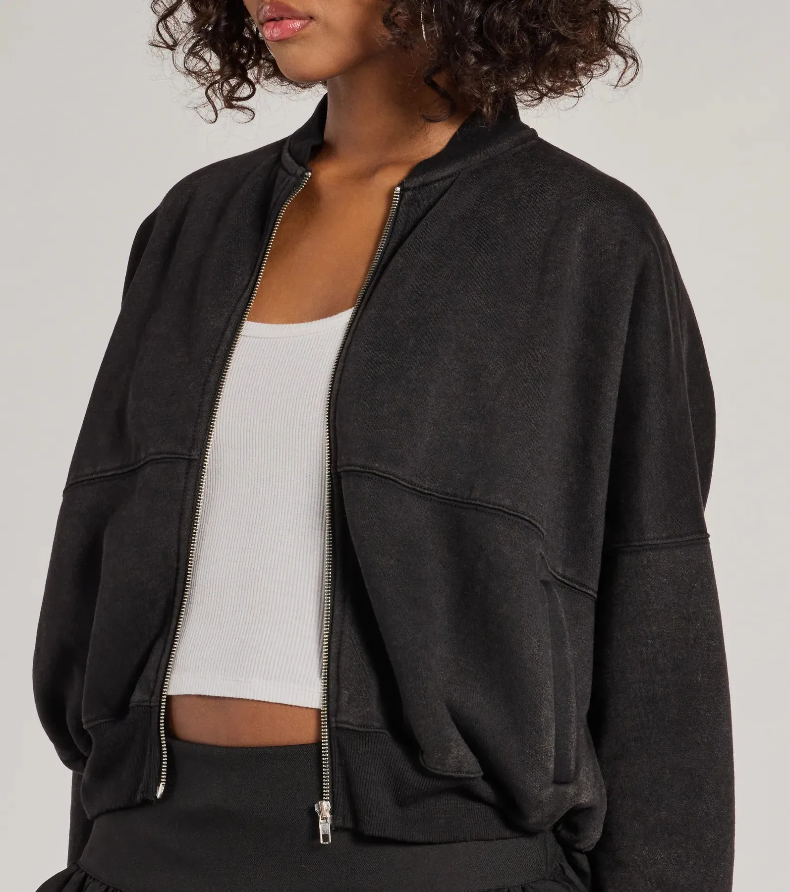 Effortless Slay Fleece Zip-Up Bomber Jacket