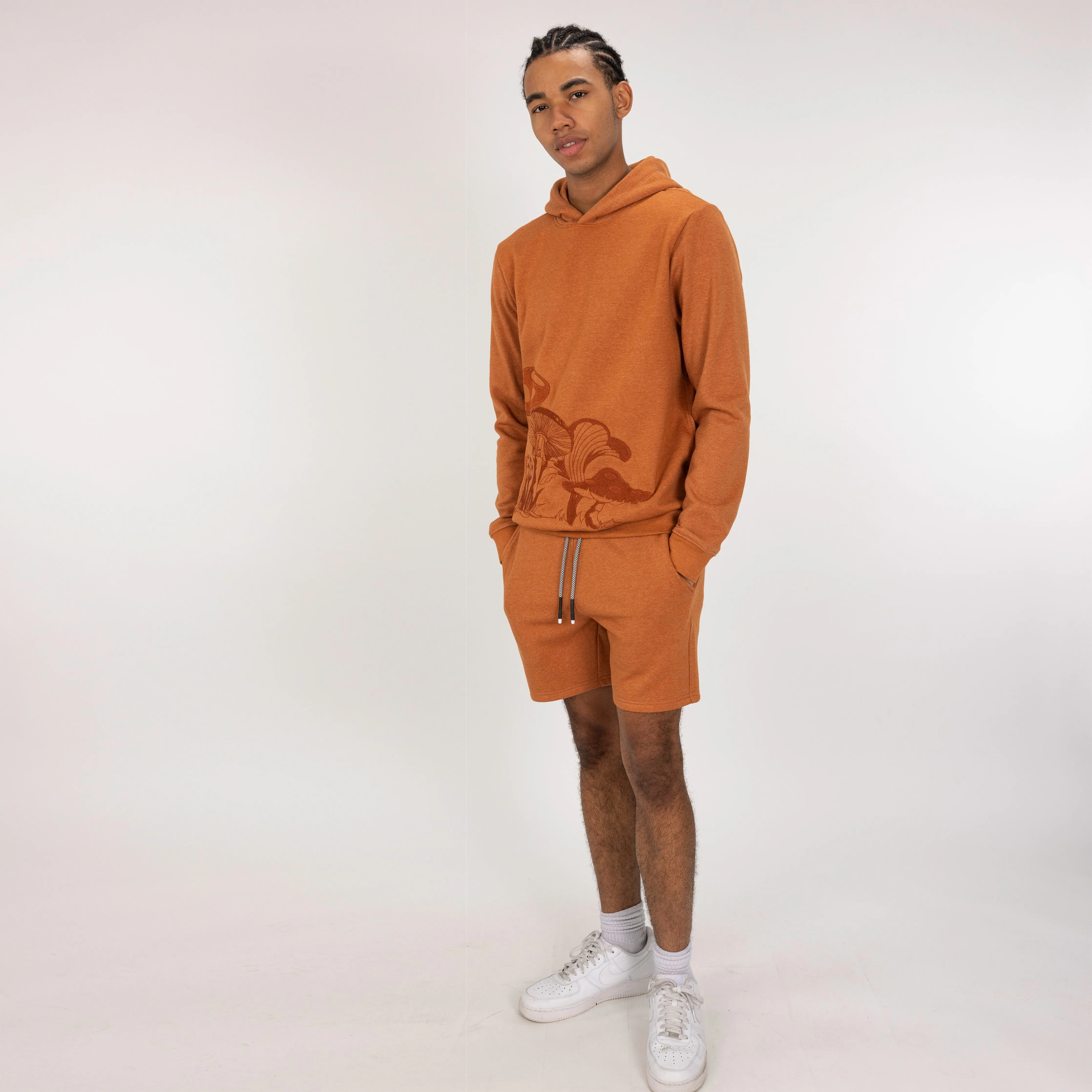 Embroidered Front Hoodie  - Amber Brown / Mushroom