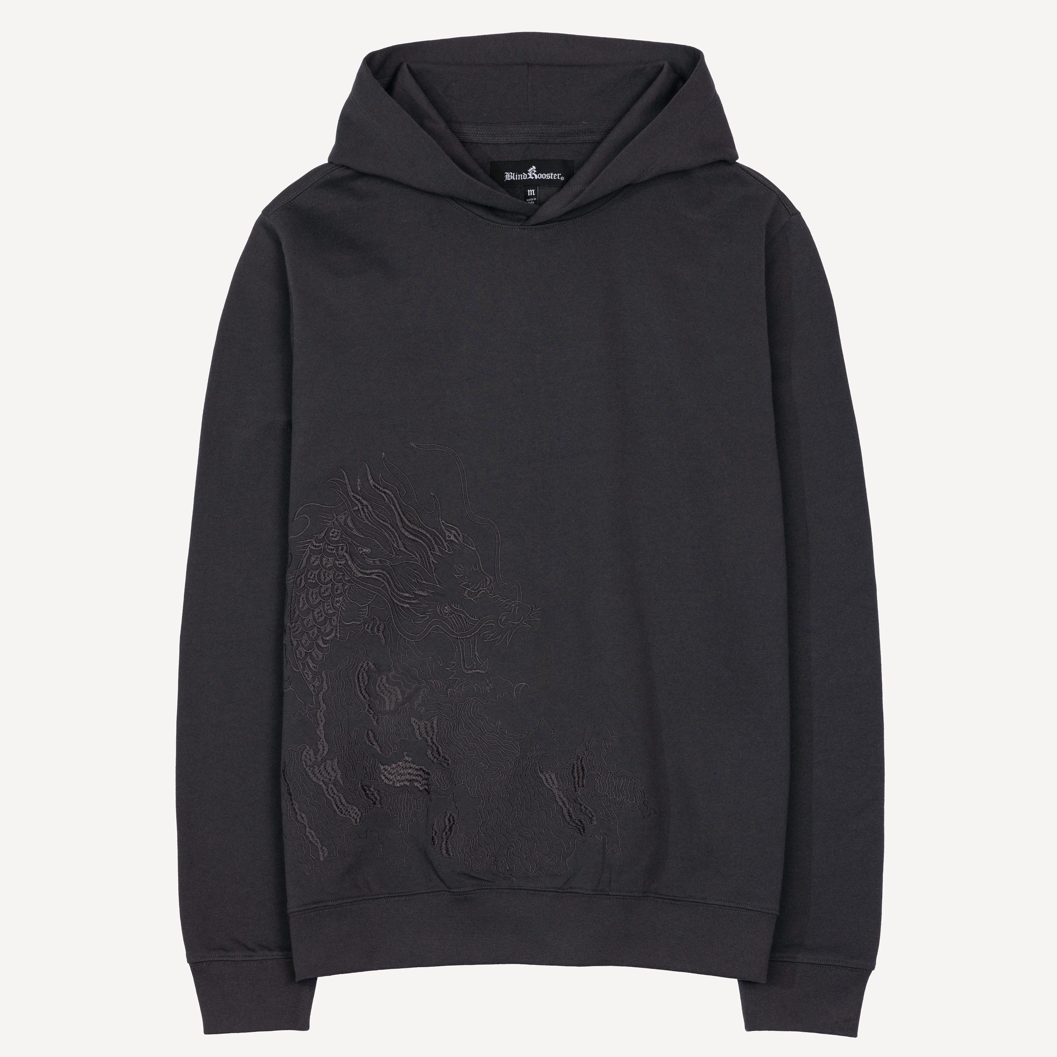 Embroidered Front Hoodie  - Dark Grey / Dragon Sea