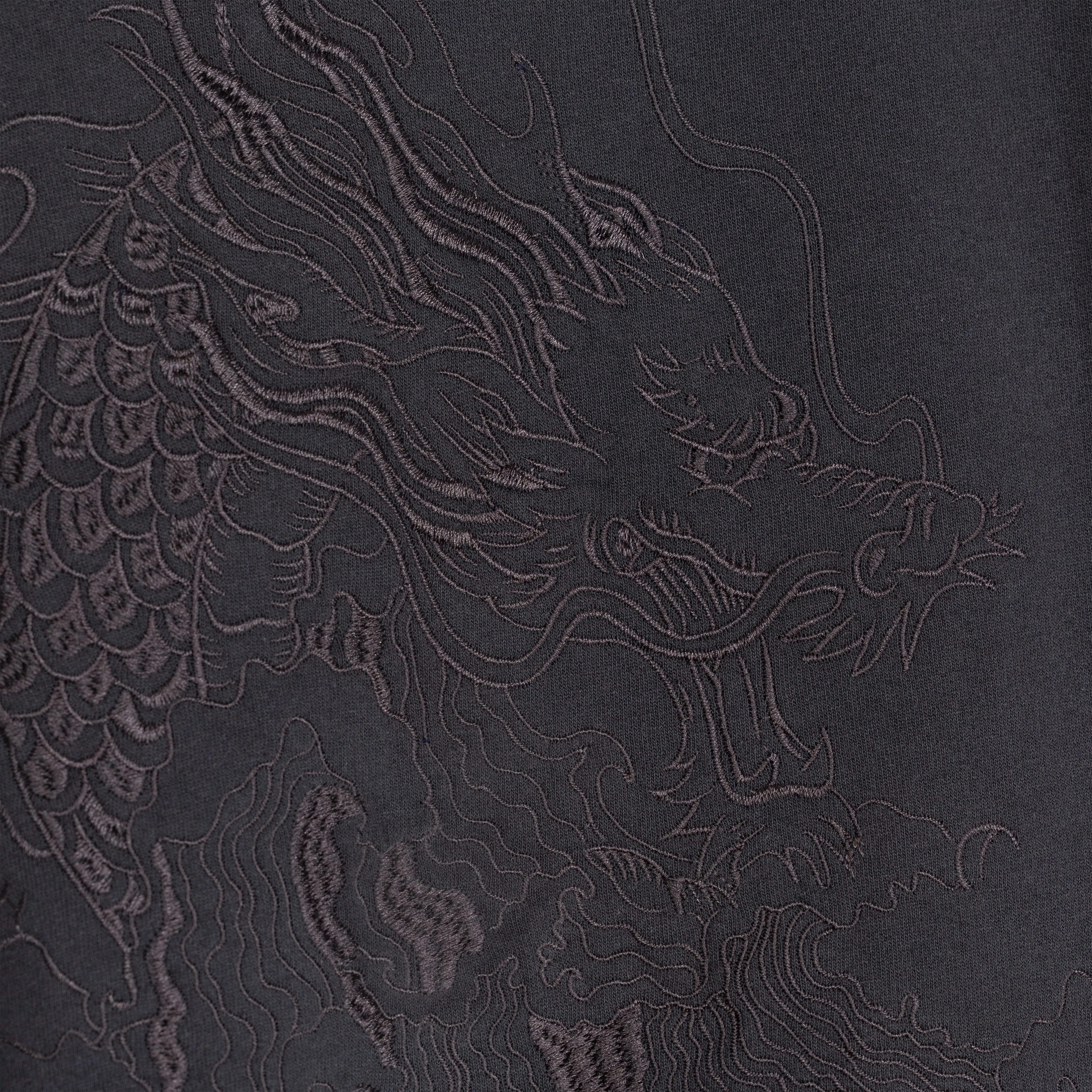 Embroidered Front Hoodie  - Dark Grey / Dragon Sea