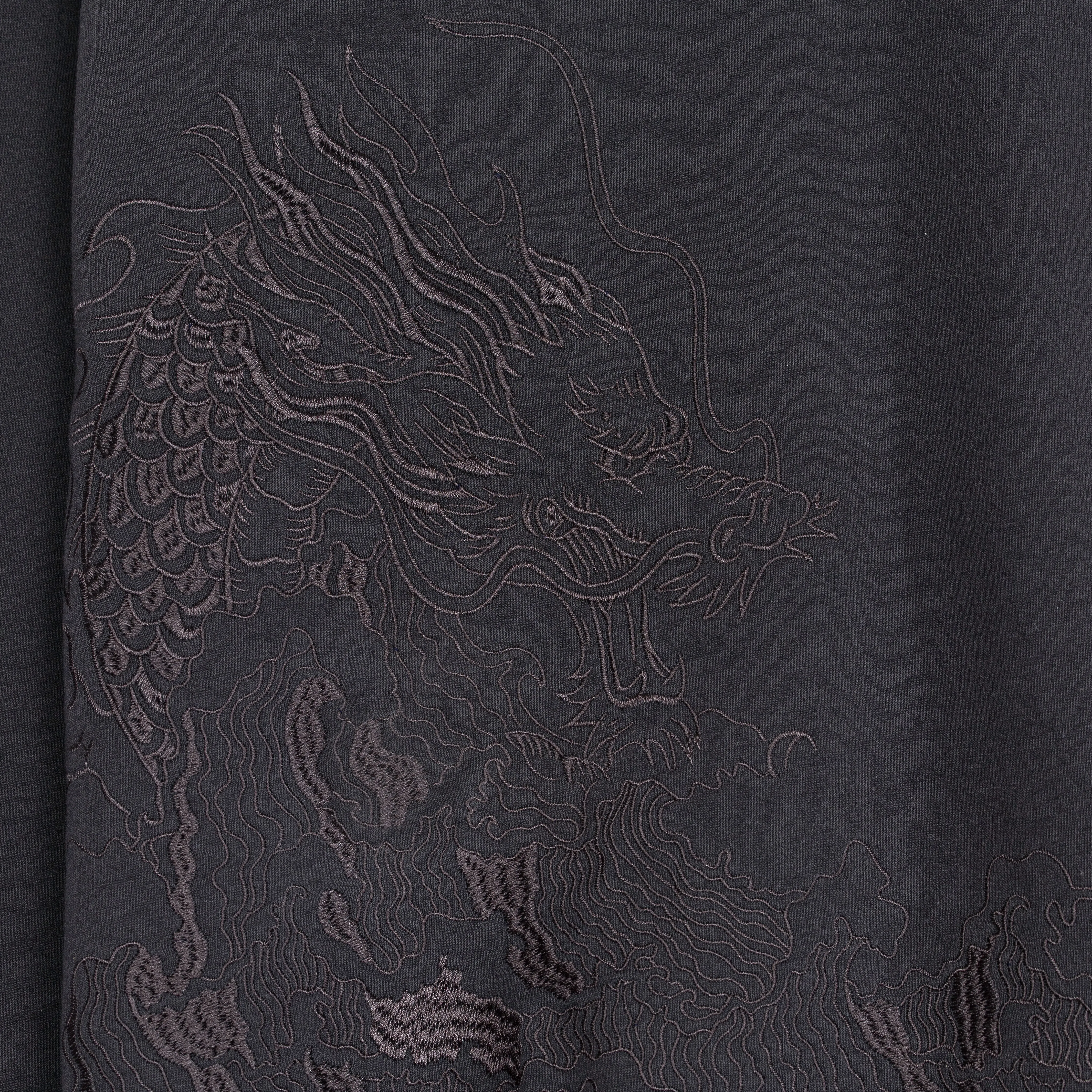 Embroidered Front Hoodie  - Dark Grey / Dragon Sea