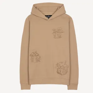 Embroidered Front Hoodie  - Khaki / Mushroom Elements