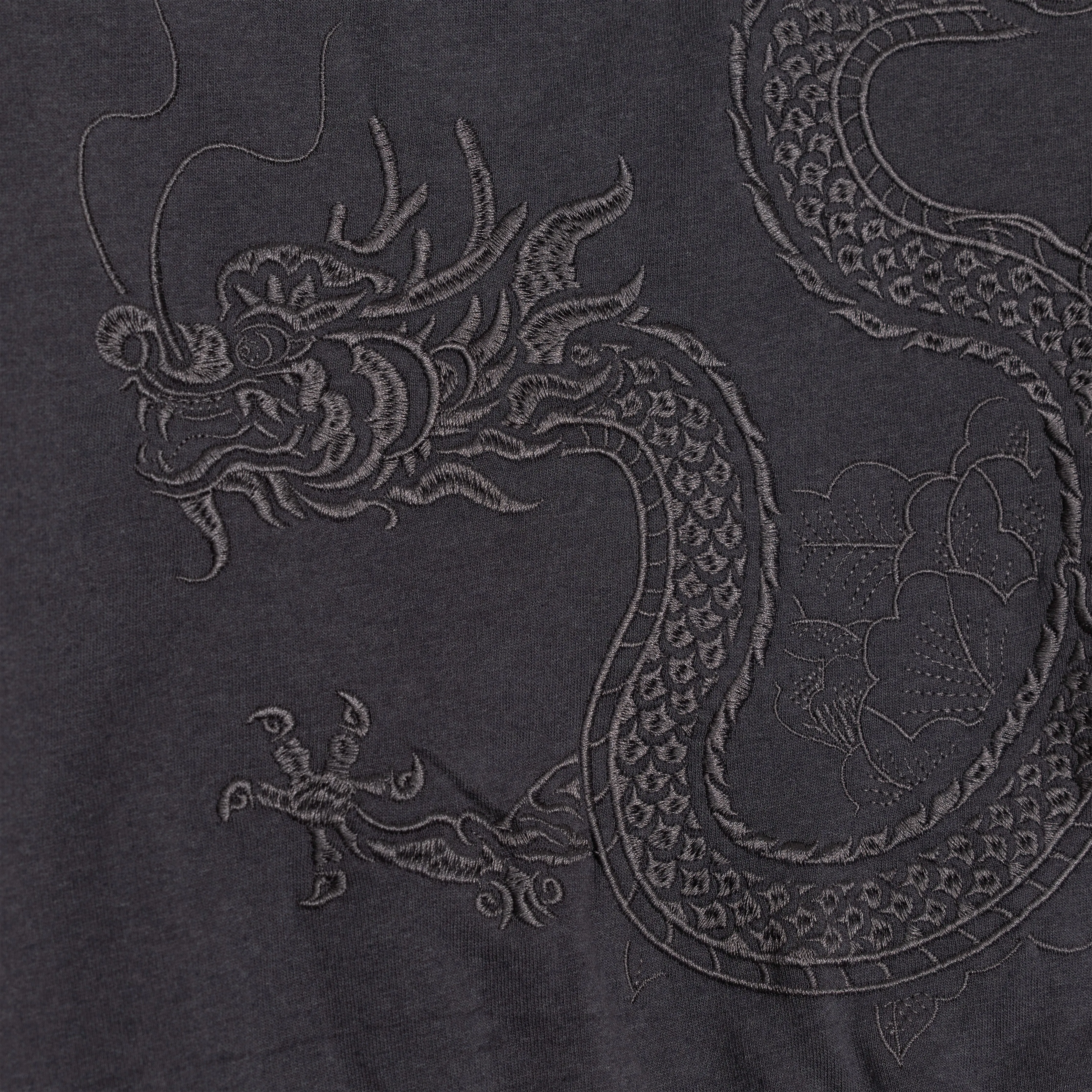 Embroidered Front Sweatshirt  - Grey / Dragon Flower