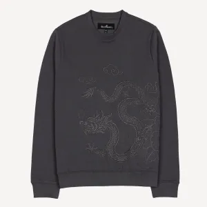 Embroidered Front Sweatshirt  - Grey / Dragon Flower