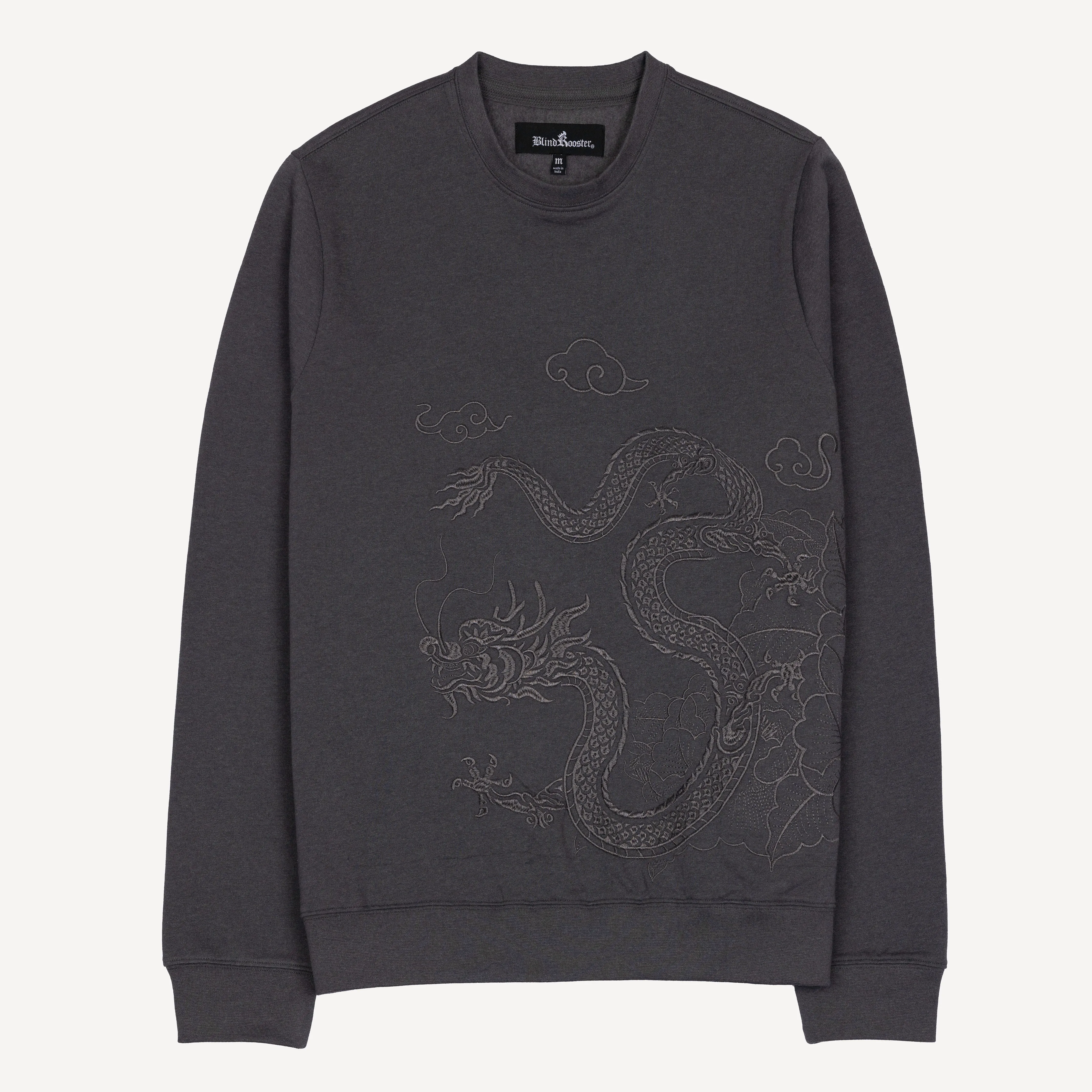 Embroidered Front Sweatshirt  - Grey / Dragon Flower