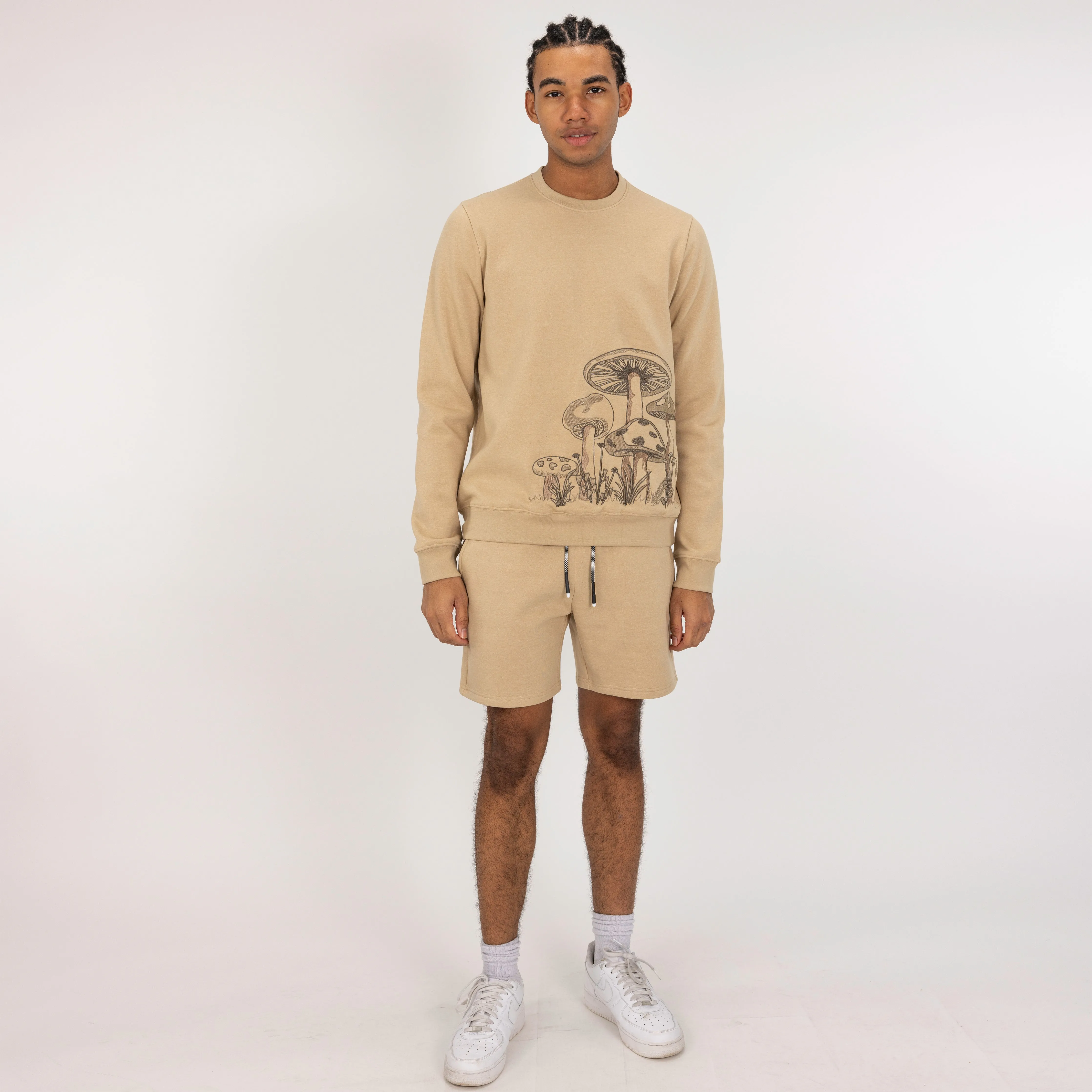 Embroidered Front Sweatshirt  - Pale Khaki / Mushroom