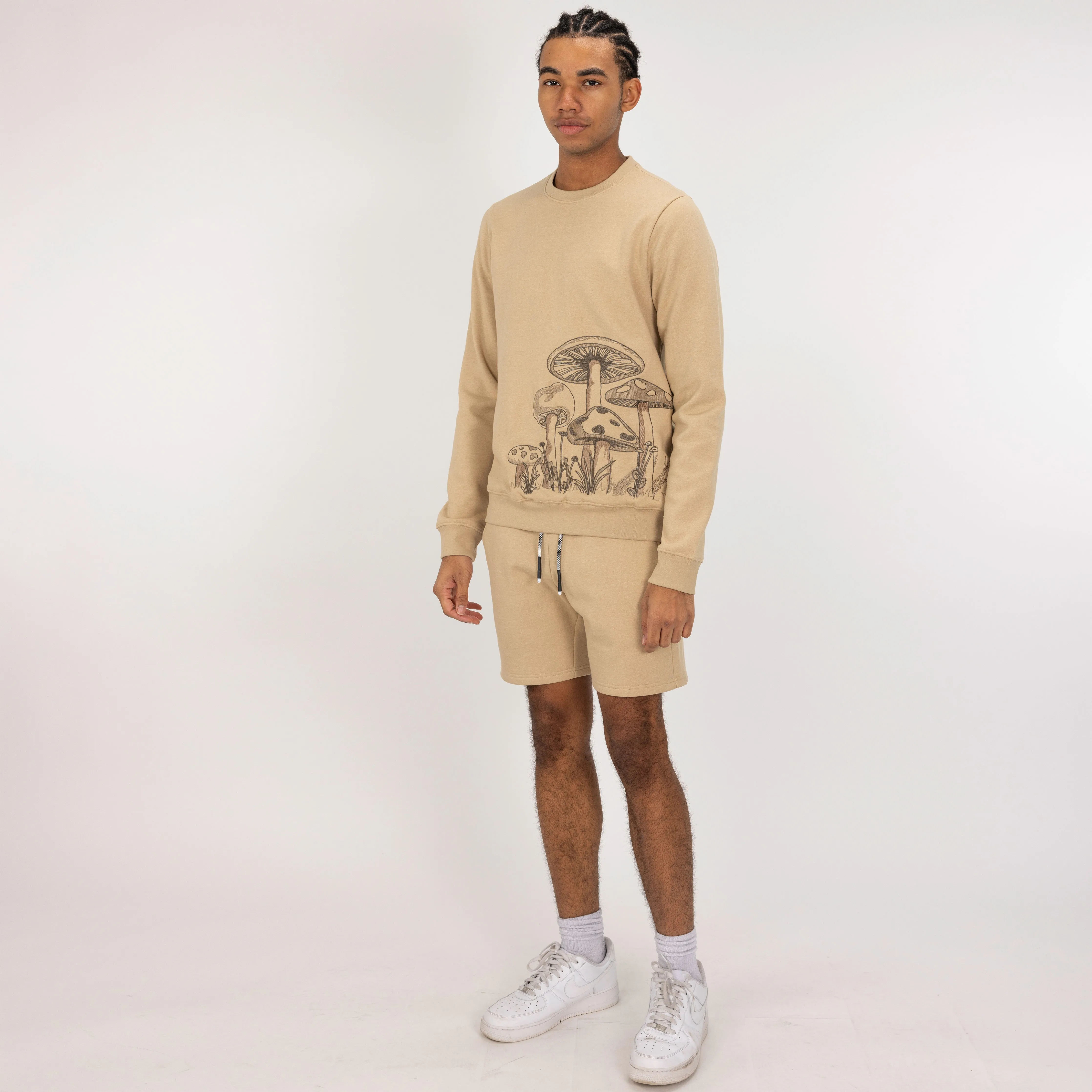 Embroidered Front Sweatshirt  - Pale Khaki / Mushroom