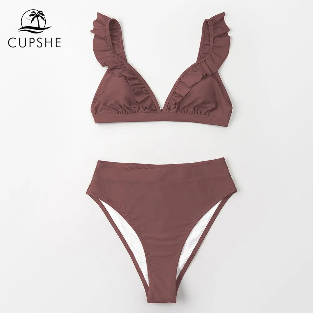 Enchanting Waves: Ruffled Plunge V-Neck Bikini Set